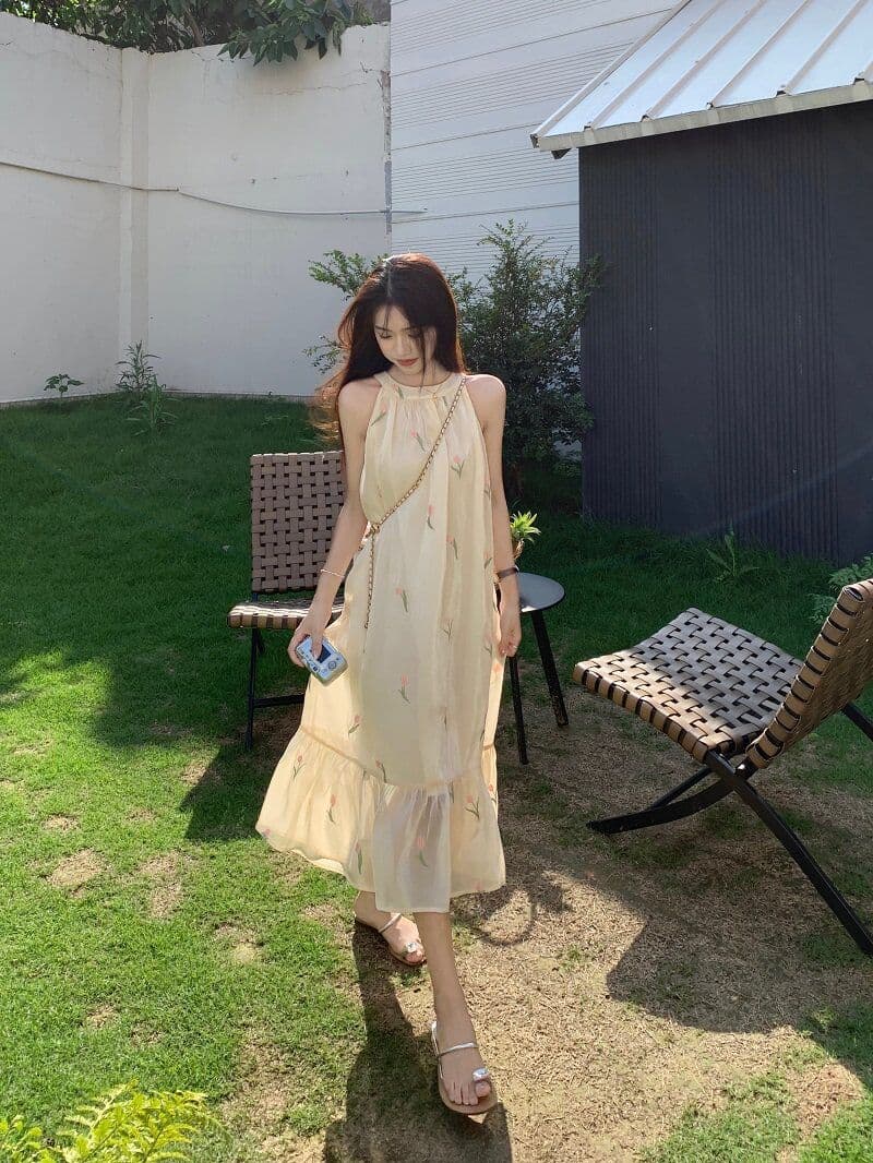 차 휴식 프랑스식 달콤함 꽃무늬 여성 드레스 이른 봄 부드러운 바람 디자인 센스 행침 목 오프숄더 민소매 요정 치마 상세 이미지 8
