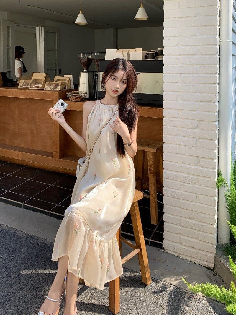 차 휴식 프랑스식 달콤함 꽃무늬 여성 드레스 이른 봄 부드러운 바람 디자인 센스 행침 목 오프숄더 민소매 요정 치마 상세 이미지 11