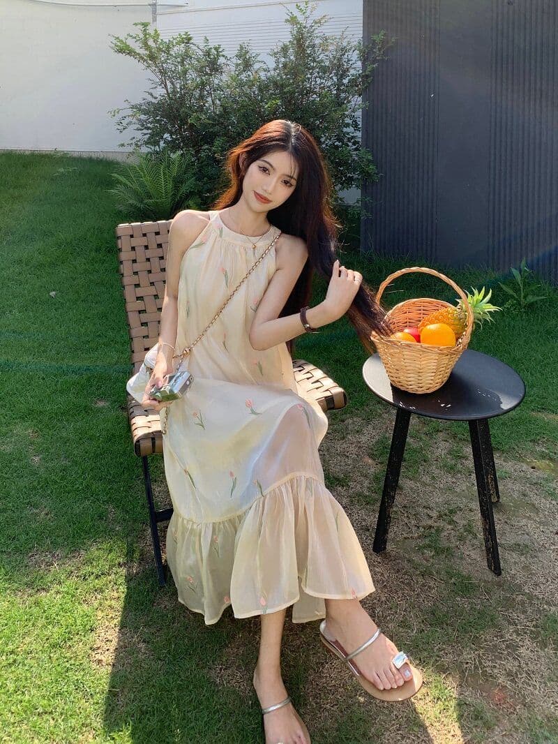 차 휴식 프랑스식 달콤함 꽃무늬 여성 드레스 이른 봄 부드러운 바람 디자인 센스 행침 목 오프숄더 민소매 요정 치마 상세 이미지 16