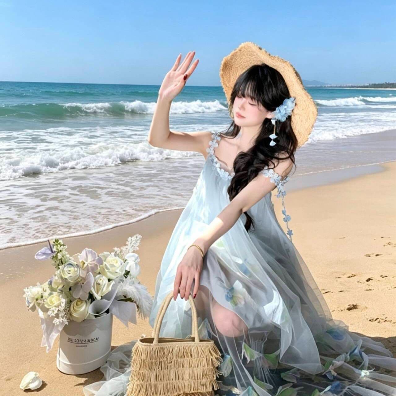 여름 슈퍼 요정 아름다운 해변가 휴가 바람 착용 가져 가라. 사진 찍기 넘 조각 한 눈 근사한 술 슬립 여성 드레스 상세 이미지 2