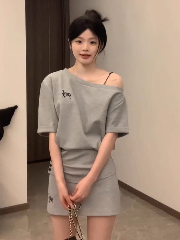 스포츠 슈트 여성 여름 루즈핏 패션 반팔 미니 스커트 품격 캐주얼 투피스 세트