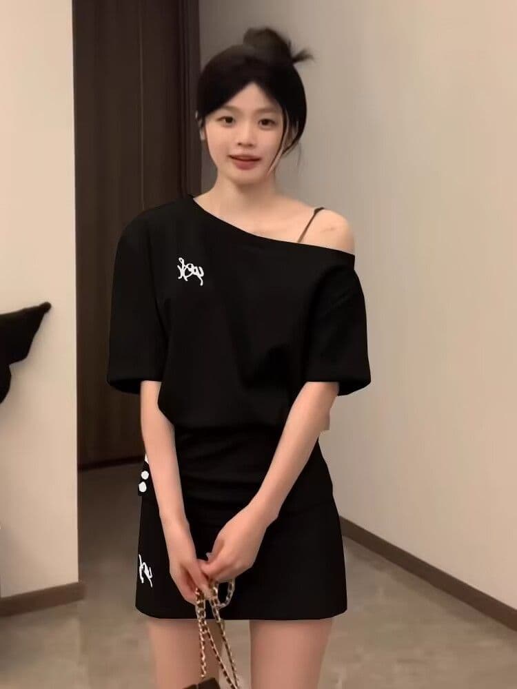 스포츠 슈트 여성 여름 루즈핏 패션 반팔 미니 스커트 품격 캐주얼 투피스 세트 이미지 2
