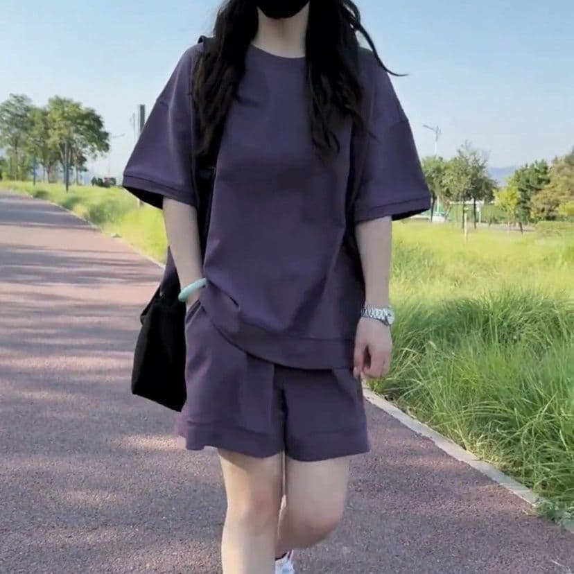 빅 사이즈 여름 새로운 캐주얼 패션 세트 루즈핏 표지 고기 연령 감소 반팔 반바지 투피스 세트