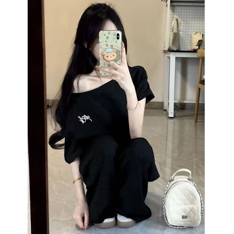 40 230 크 92 면 8 암모니아 Lun 높은 탄력성 긍정적 인 어깨 프린트 반팔 티셔츠 여성