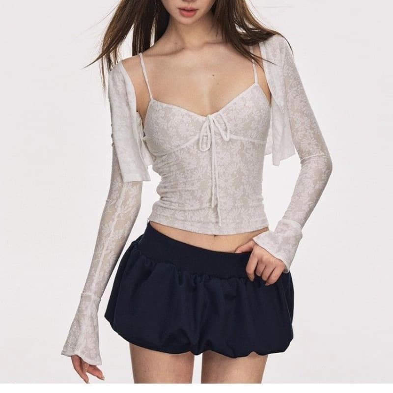핫걸 바람 레이스 오픈 가디건 슬립 자카드 레이스 여성 새로운 미니멀리즘 품격 몸매 가꾸기 긴팔 순수한 욕망 맨위 이미지 5