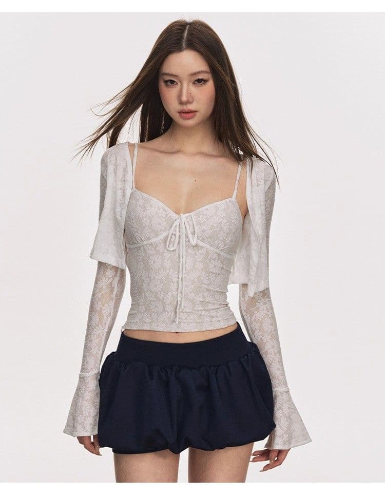 핫걸 바람 레이스 오픈 가디건 슬립 자카드 레이스 여성 새로운 미니멀리즘 품격 몸매 가꾸기 긴팔 순수한 욕망 맨위 상세 이미지 4