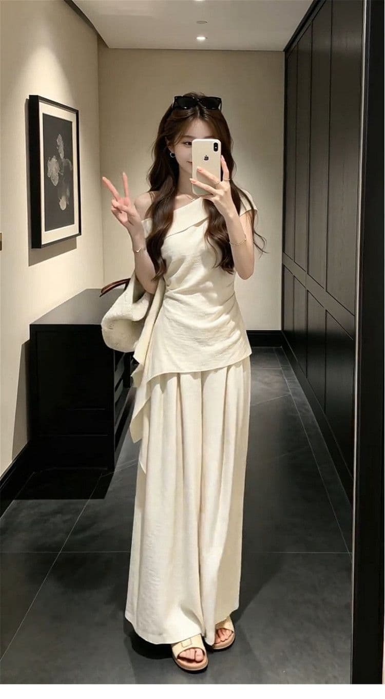 한 부서 품격 빛 요리 한 출퇴근 바람 반팔 티셔츠 반신 치마 세트 여성 2026 여름 몸매 가꾸기 슬림해 보이는 투피스 세트 상세 이미지 7