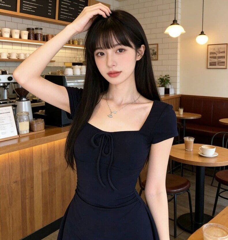 2026 여름 반팔 여성 드레스 디자인 센스 행침 목 프랑스식 레트로 품격 허리 수축 슬림해 보이는 길다 치마 상세 이미지 11