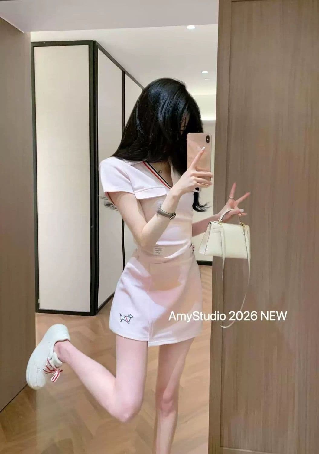2026 여름 새로운 캐주얼 운동 연령 감소 다용도 polov 칼라 반팔 티셔츠 미니 스커트 세트 여성 상세 이미지 3