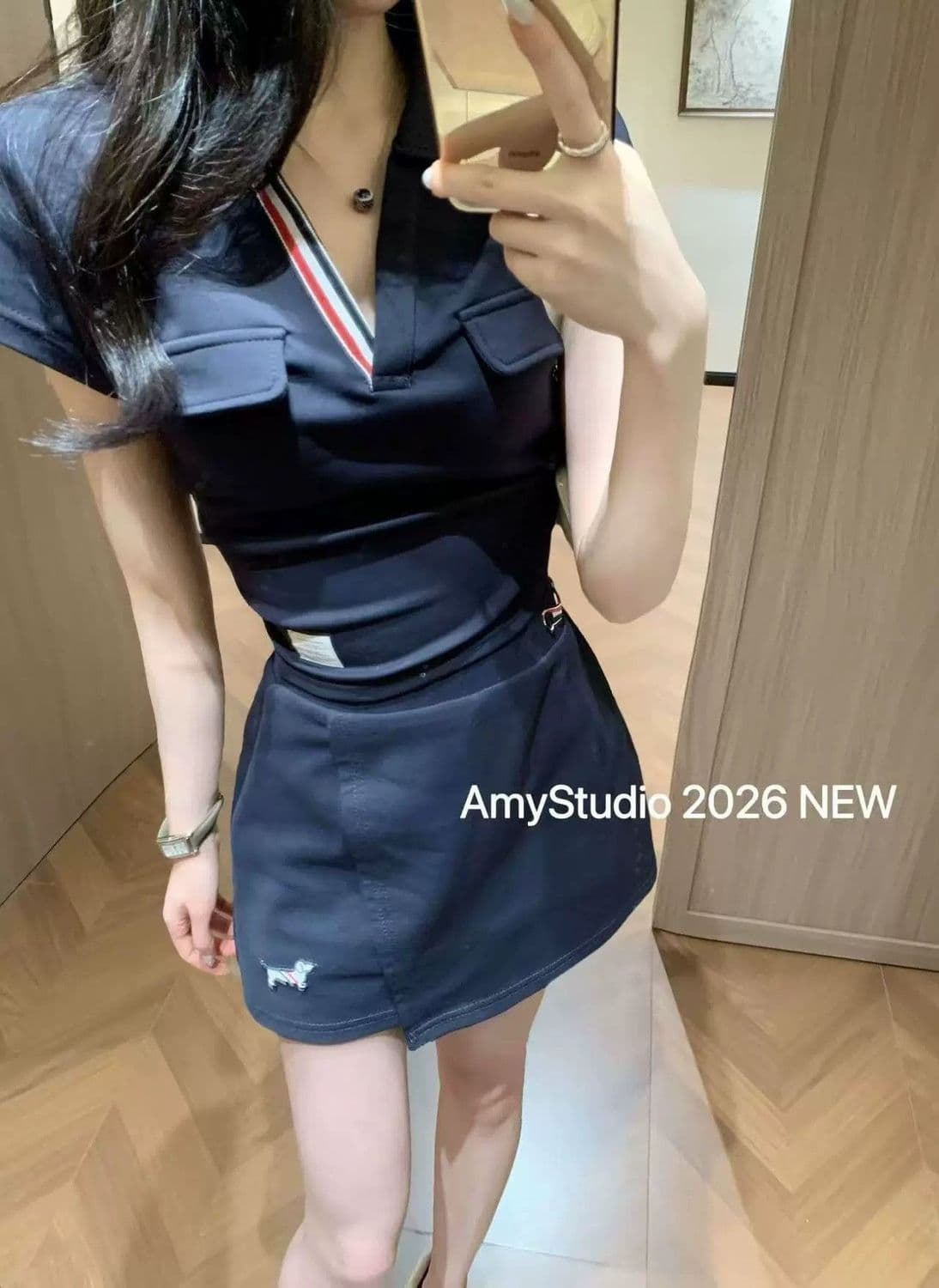 2026 여름 새로운 캐주얼 운동 연령 감소 다용도 polov 칼라 반팔 티셔츠 미니 스커트 세트 여성 상세 이미지 12