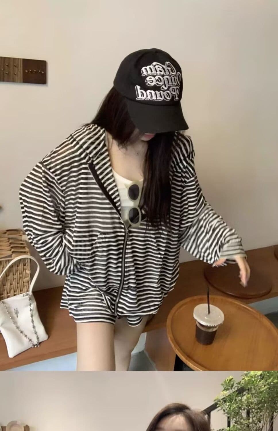 패션 캐주얼 루즈핏 스트라이프 세트 여자 학생 봄 여름 가을 캐미솔 후드 재킷 반바지 3종 세트 상세 이미지 11