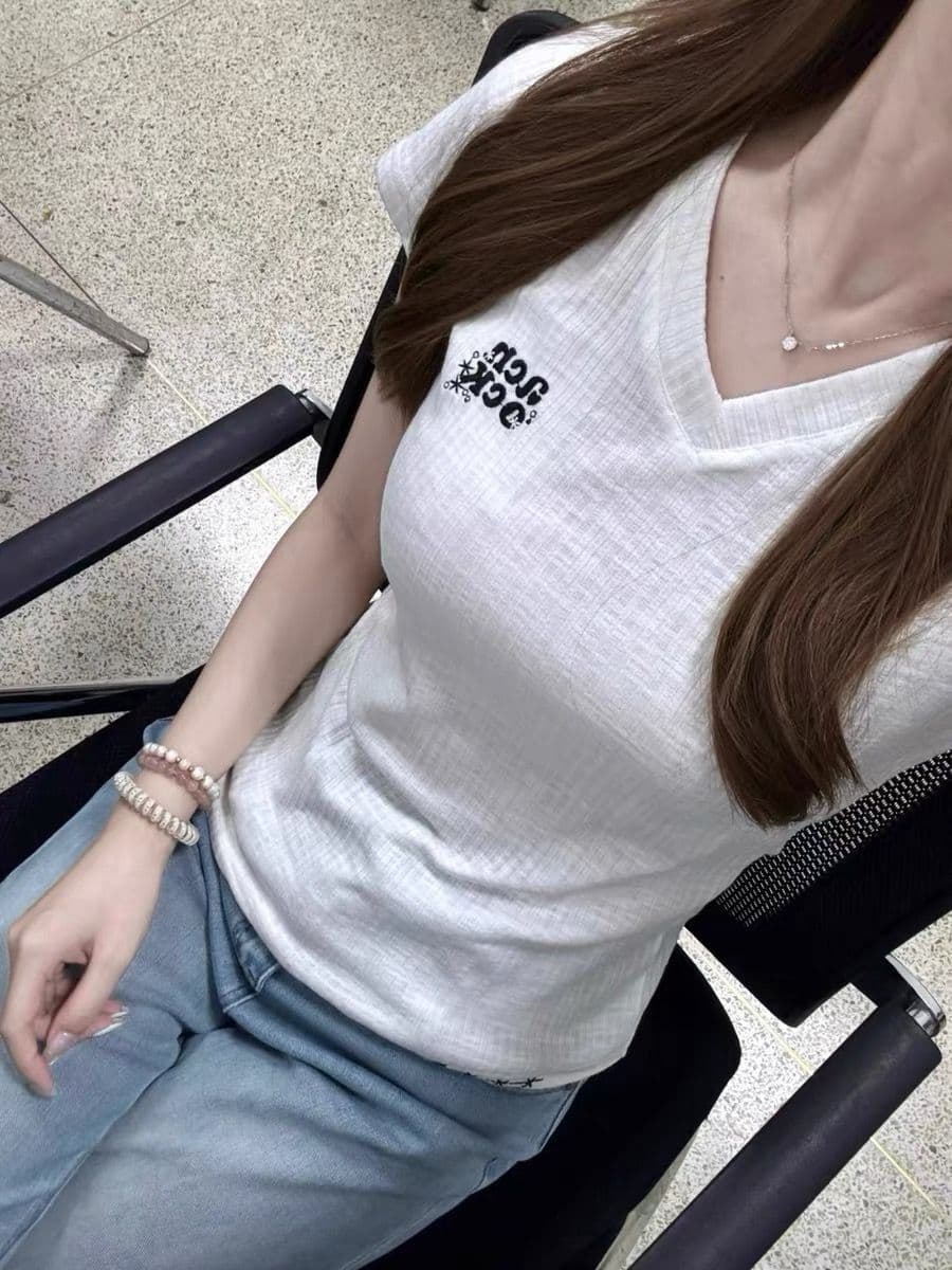 자수 네리 가게 천 원본 원단 반팔 티셔츠 여성 이미지 4