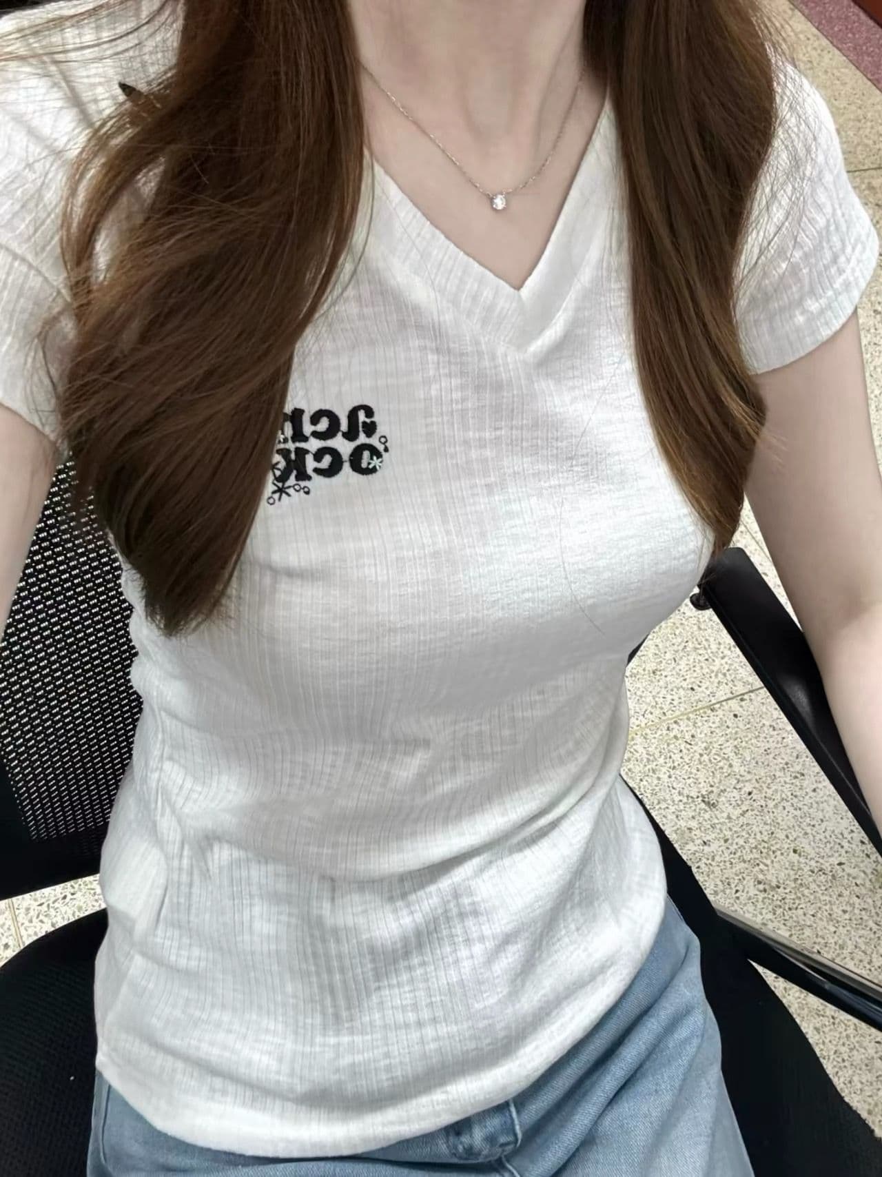 자수 네리 가게 천 원본 원단 반팔 티셔츠 여성 상세 이미지 2