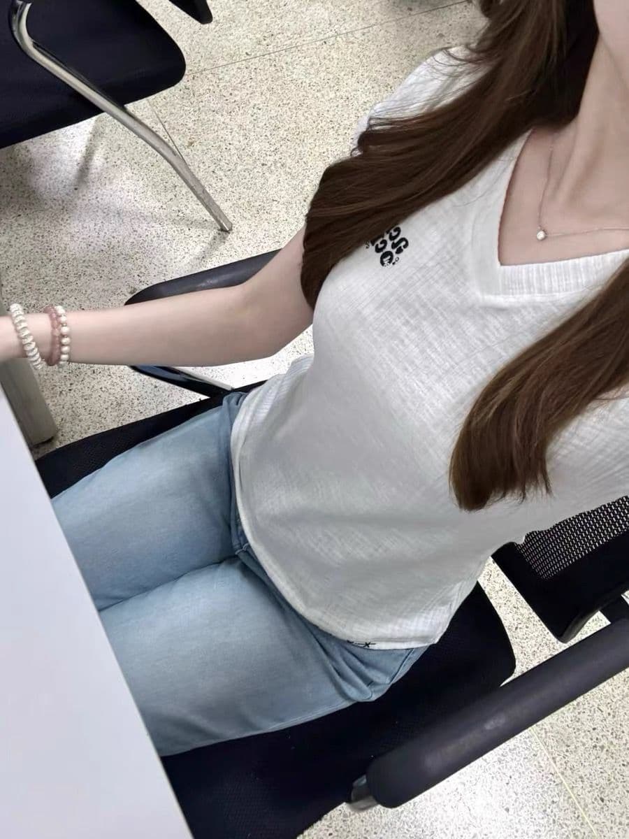 자수 네리 가게 천 원본 원단 반팔 티셔츠 여성 상세 이미지 5