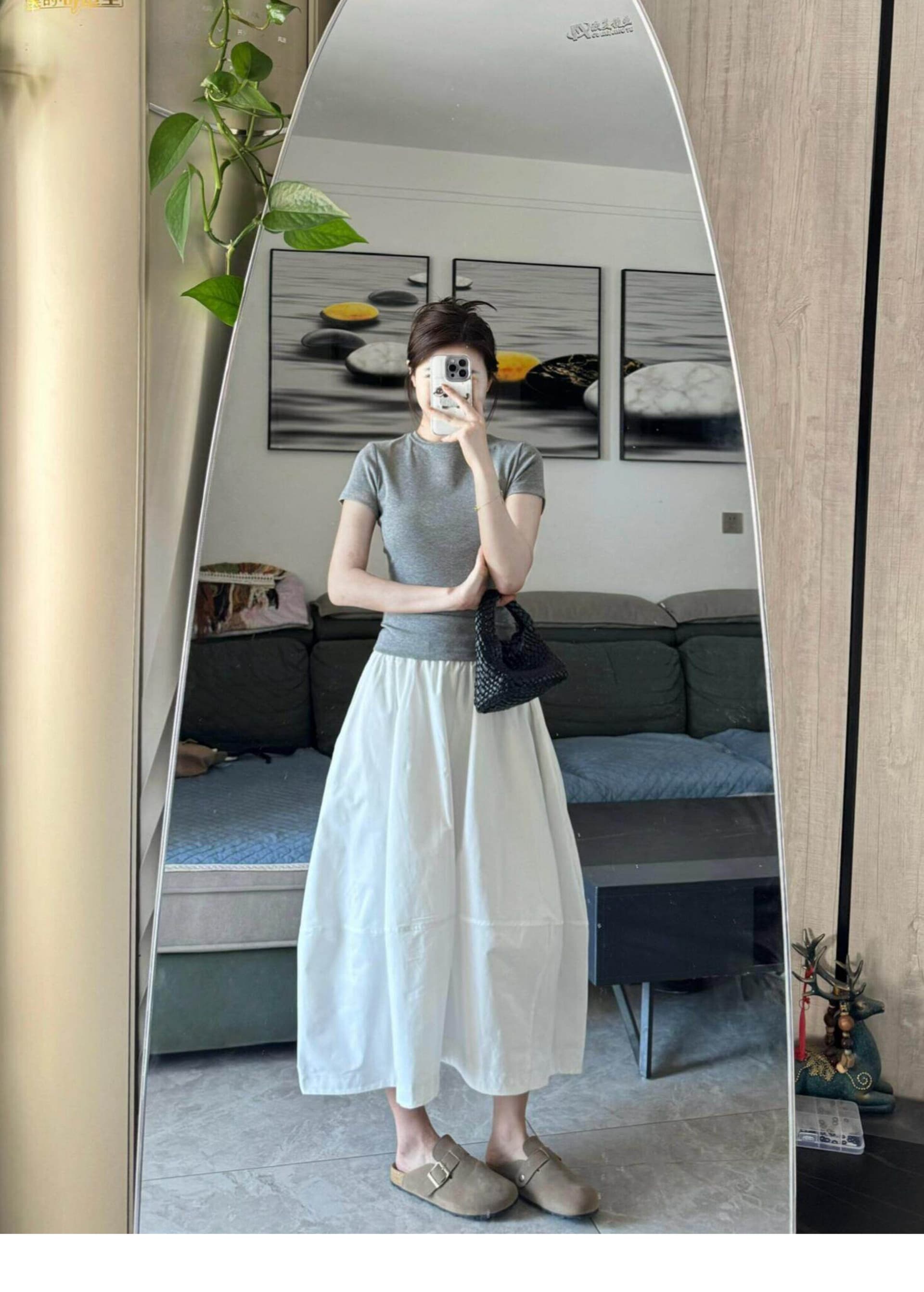 한 부서 느슨함 센스 캐주얼 스포츠 슈트 여성 여름 미니멀리즘 몸매 가꾸기 반팔 티셔츠 한 마디 반신 롱 스커트 투피스 세트 상세 이미지 8
