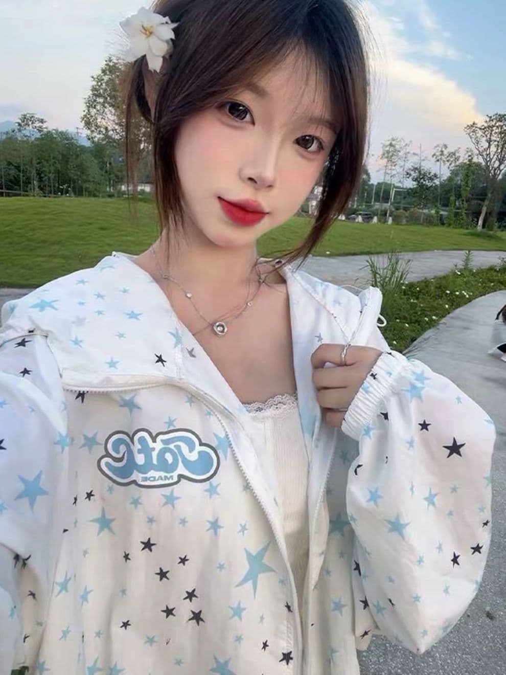 원본 솜씨 원본 원단 전체 인쇄 도트 무늬 지퍼 자외선 차단 외투 루즈핏 여성 상세 이미지 3