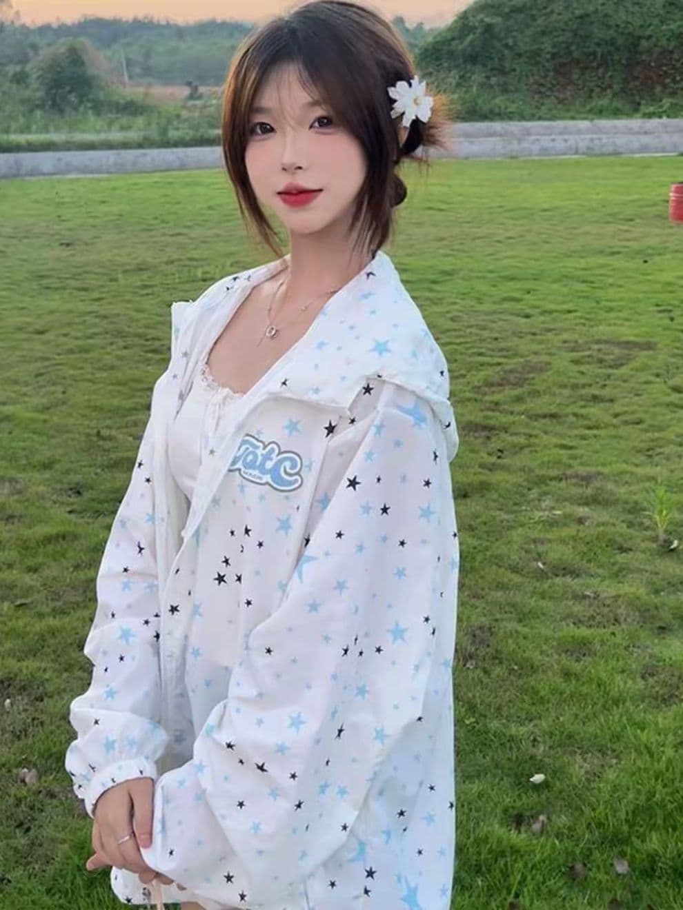 원본 솜씨 원본 원단 전체 인쇄 도트 무늬 지퍼 자외선 차단 외투 루즈핏 여성 상세 이미지 5