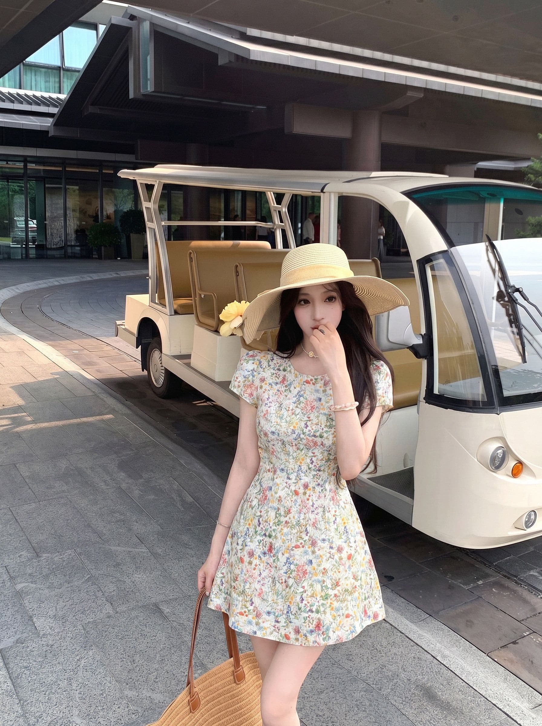 달콤한 스타일 레트로 꽃무늬 반팔 여성 드레스 여름 Chic 연령 감소 허리 수축 슬림해 보이는 미니 스커트 휴가 바람 치마 상세 이미지 5