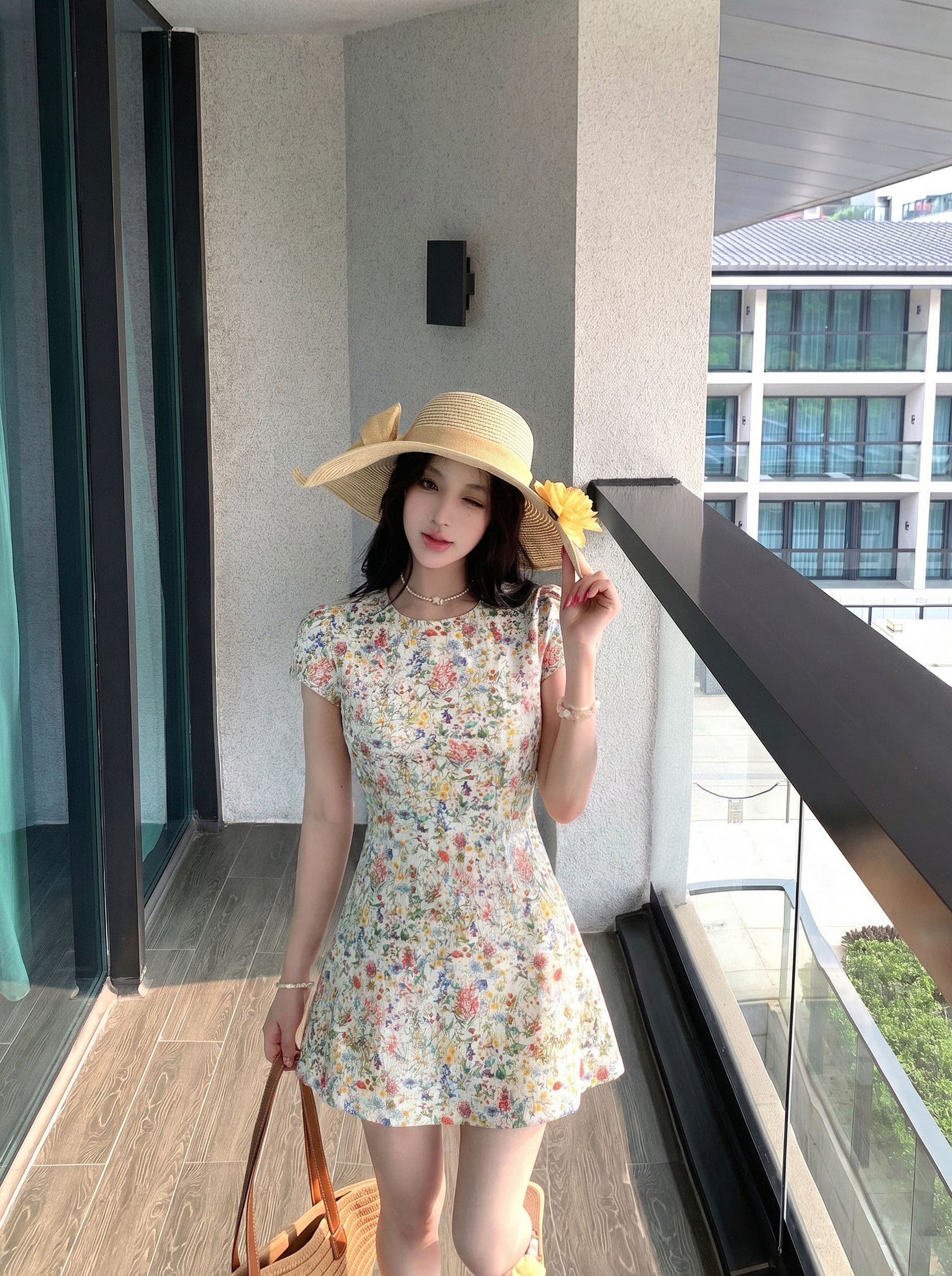달콤한 스타일 레트로 꽃무늬 반팔 여성 드레스 여름 Chic 연령 감소 허리 수축 슬림해 보이는 미니 스커트 휴가 바람 치마 상세 이미지 7