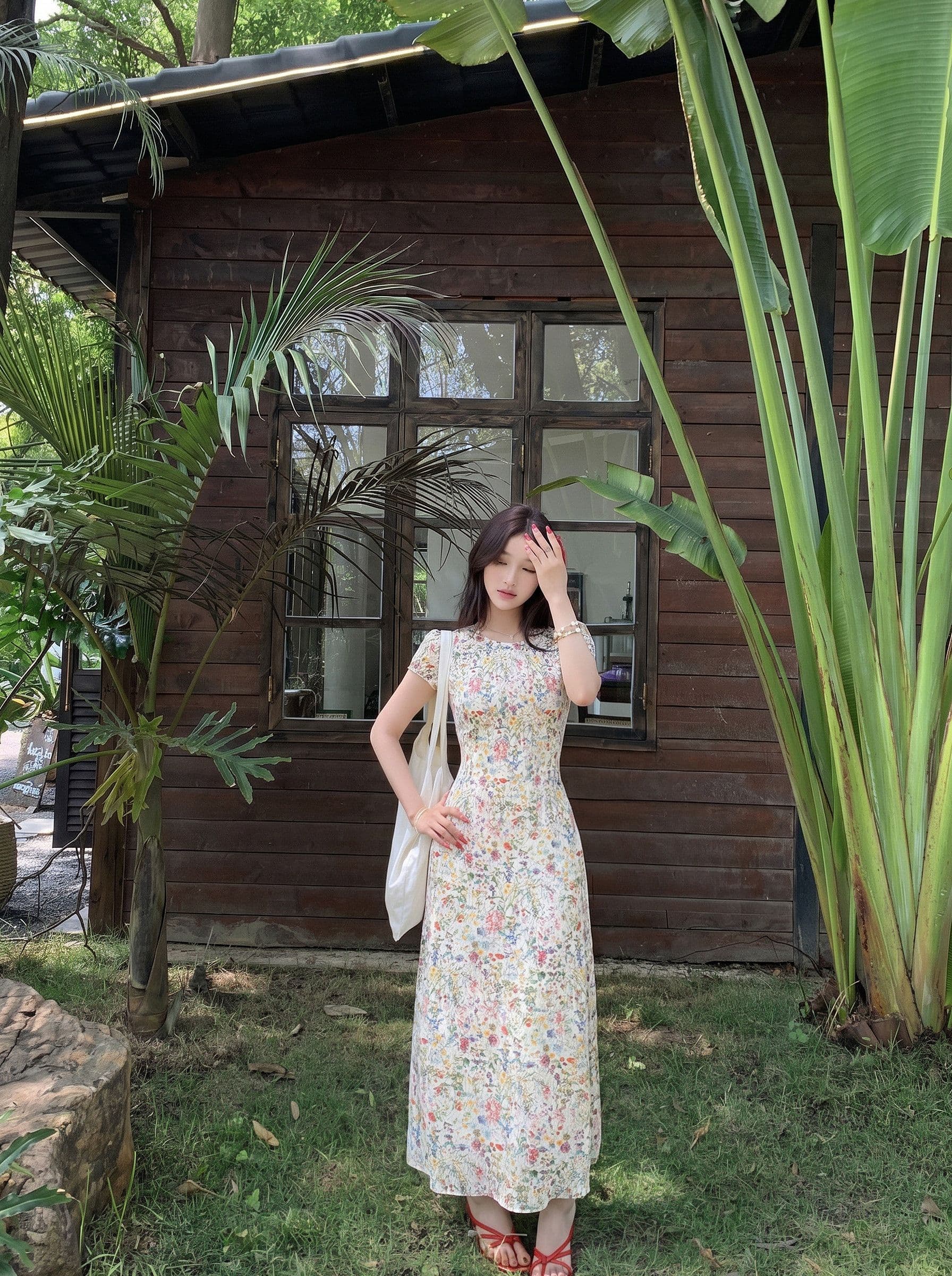 달콤한 스타일 레트로 꽃무늬 반팔 여성 드레스 여름 Chic 연령 감소 허리 수축 슬림해 보이는 미니 스커트 휴가 바람 치마 상세 이미지 12