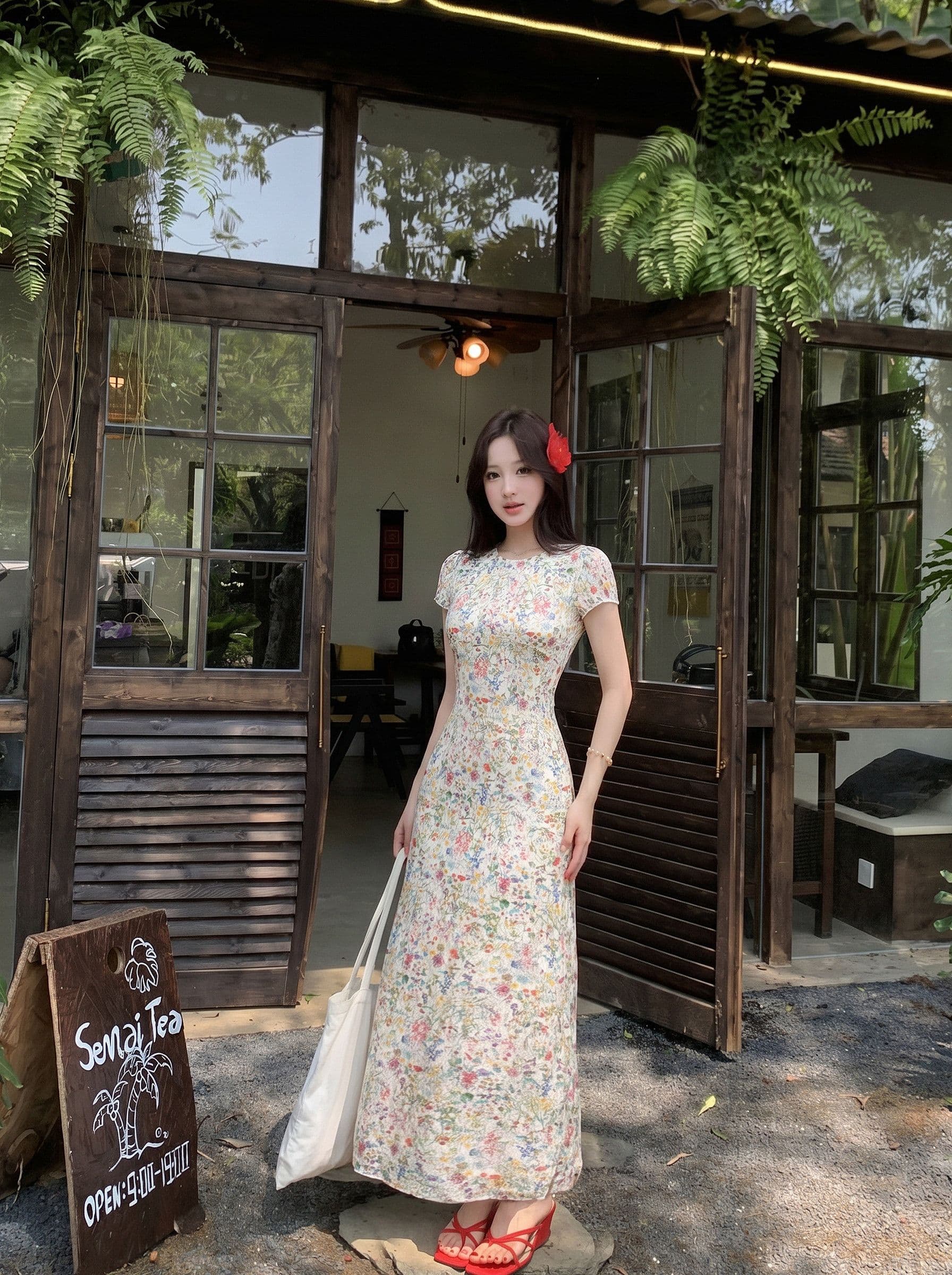 달콤한 스타일 레트로 꽃무늬 반팔 여성 드레스 여름 Chic 연령 감소 허리 수축 슬림해 보이는 미니 스커트 휴가 바람 치마 상세 이미지 13