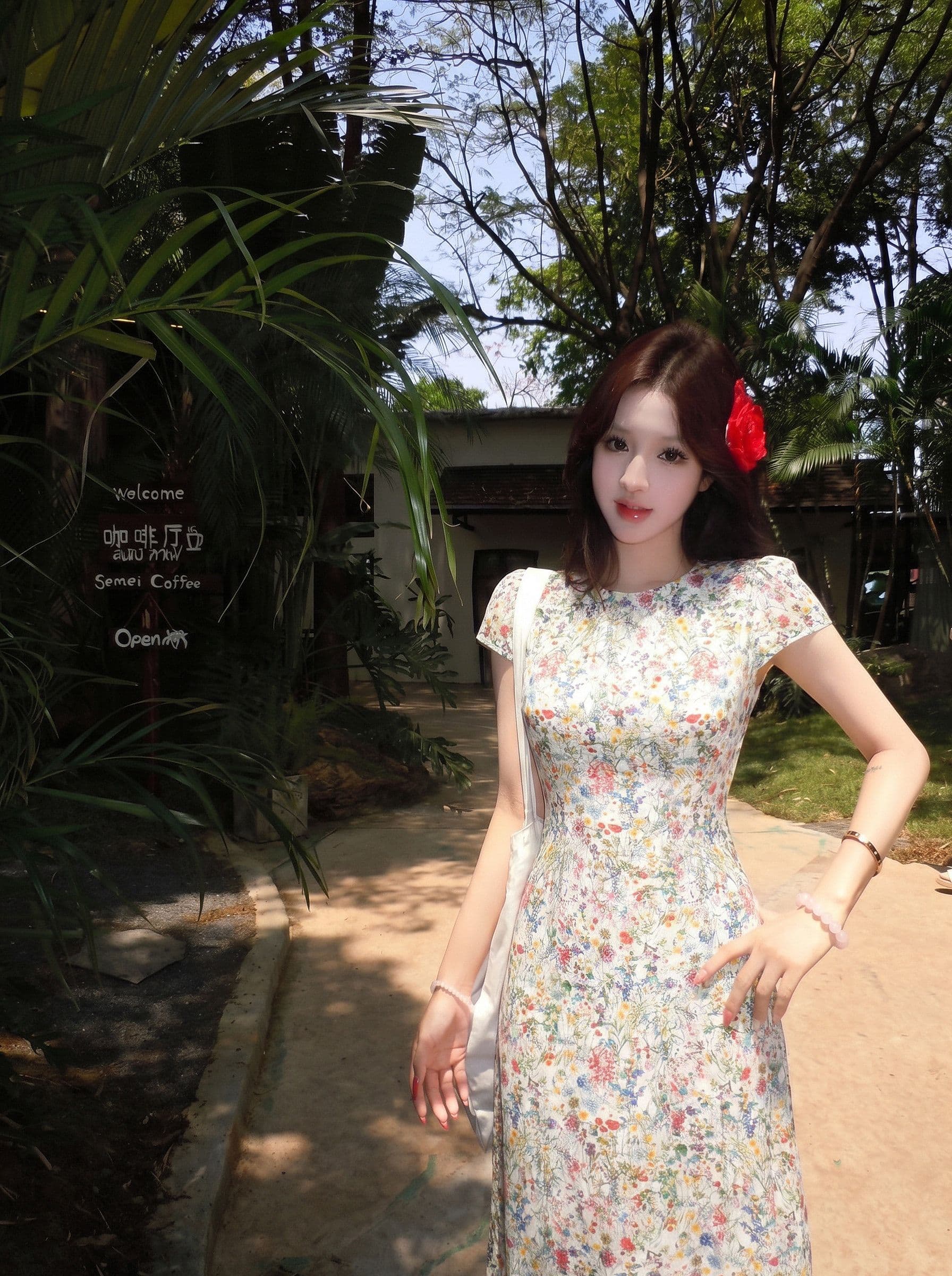 달콤한 스타일 레트로 꽃무늬 반팔 여성 드레스 여름 Chic 연령 감소 허리 수축 슬림해 보이는 미니 스커트 휴가 바람 치마 상세 이미지 14