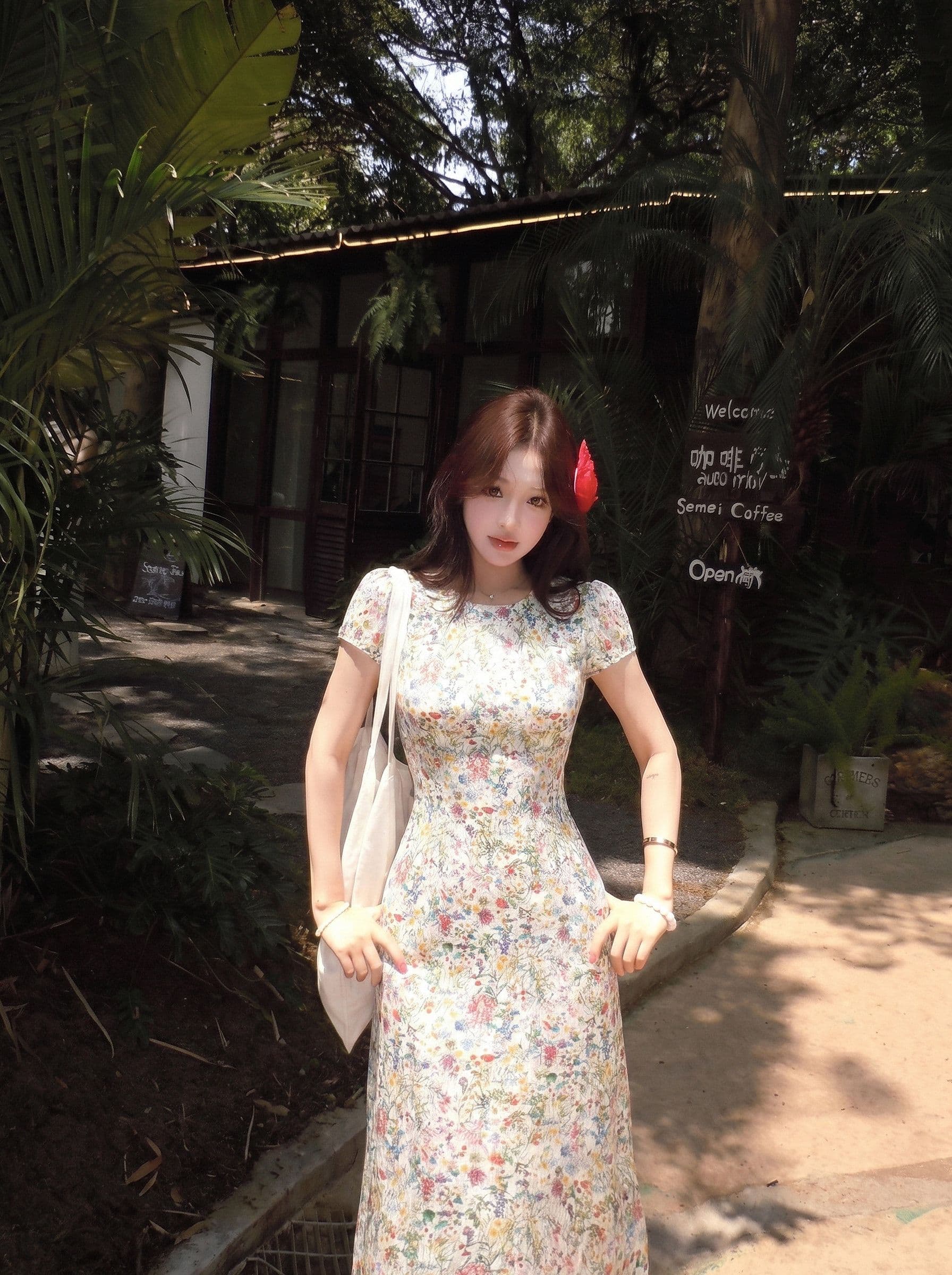 달콤한 스타일 레트로 꽃무늬 반팔 여성 드레스 여름 Chic 연령 감소 허리 수축 슬림해 보이는 미니 스커트 휴가 바람 치마 상세 이미지 17
