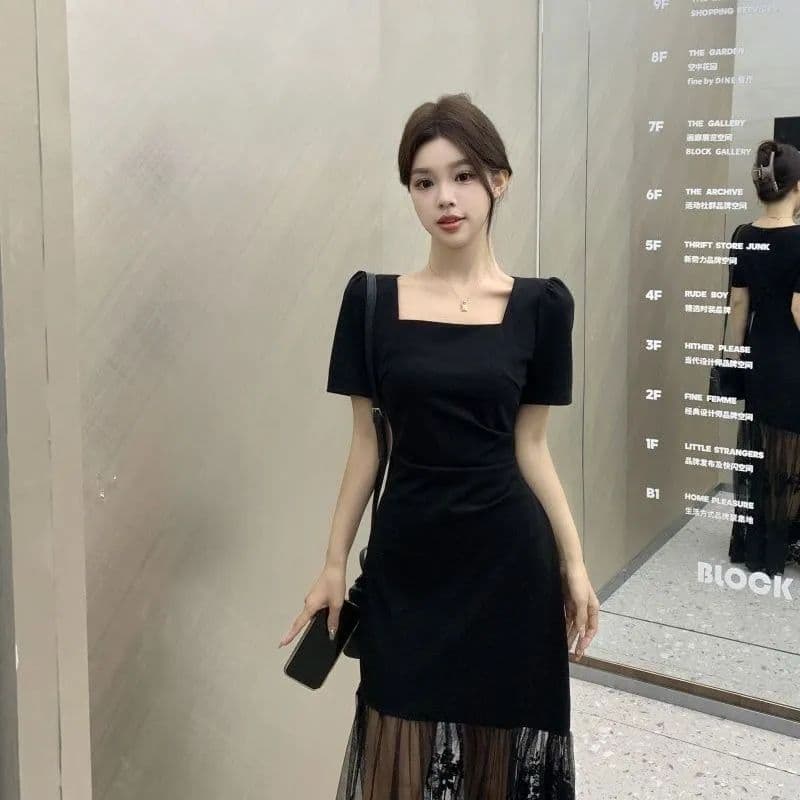 섹시함 레이스 조각 여성 드레스 2026 여름 새로운 지방 mm 빅 사이즈 작은 샤넬 스타일 패션 품격 중간 길이 스커트 상세 이미지 2