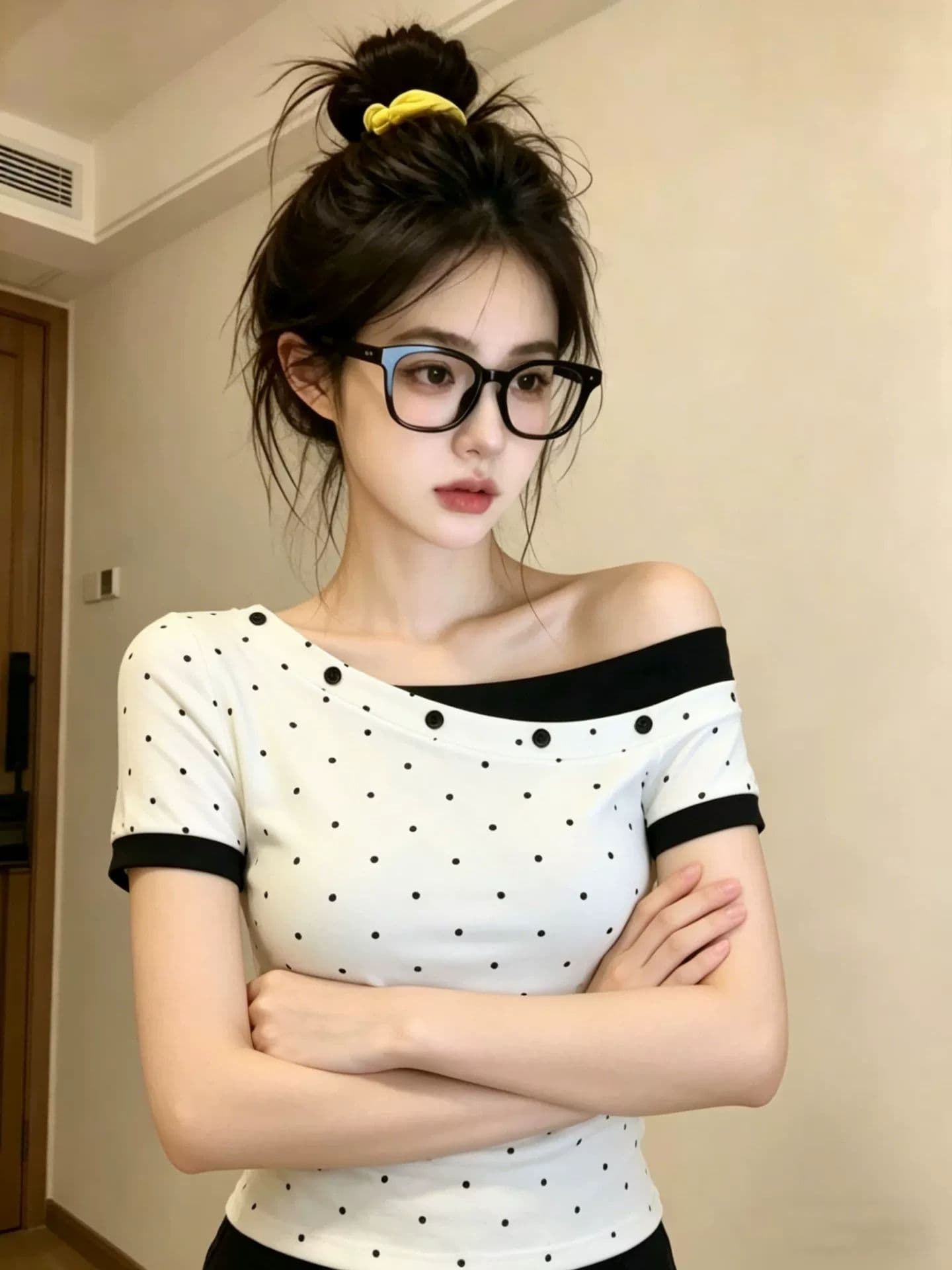 사람들 면 260 그램 페이크 레이어드 반팔 티셔츠 여성 여름 2026 여름 새로운 한 부서 디자인 센스 동정 맨위 이미지 3