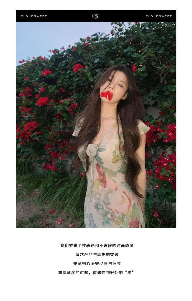 ava 프랑스식 레트로 V넥 작은 날다 소매 몸매 가꾸기 드레스 실크 비스듬한 자르다 피하다. 트위스트 크레이프 롱 스커트 상세 이미지 2