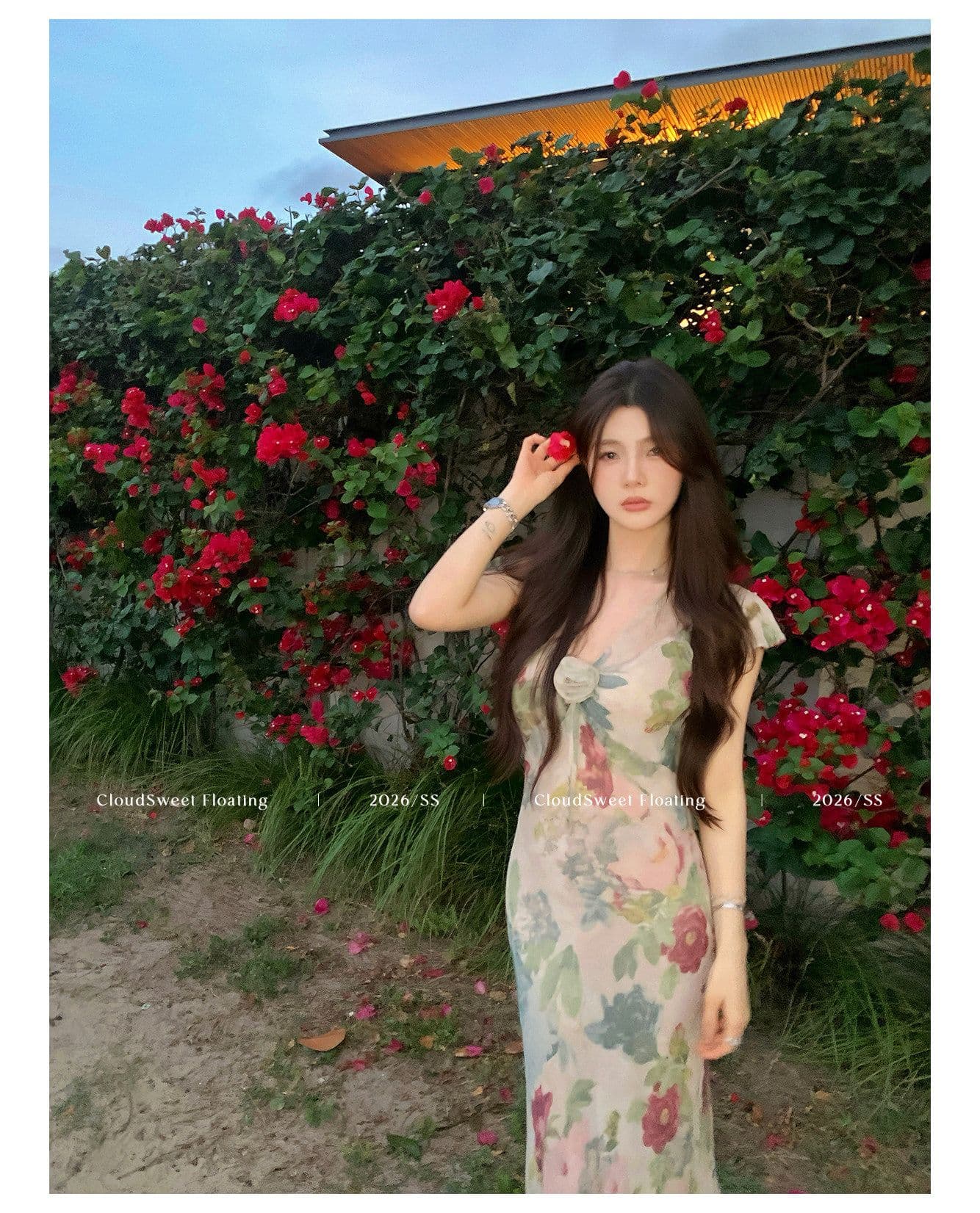 ava 프랑스식 레트로 V넥 작은 날다 소매 몸매 가꾸기 드레스 실크 비스듬한 자르다 피하다. 트위스트 크레이프 롱 스커트 상세 이미지 10
