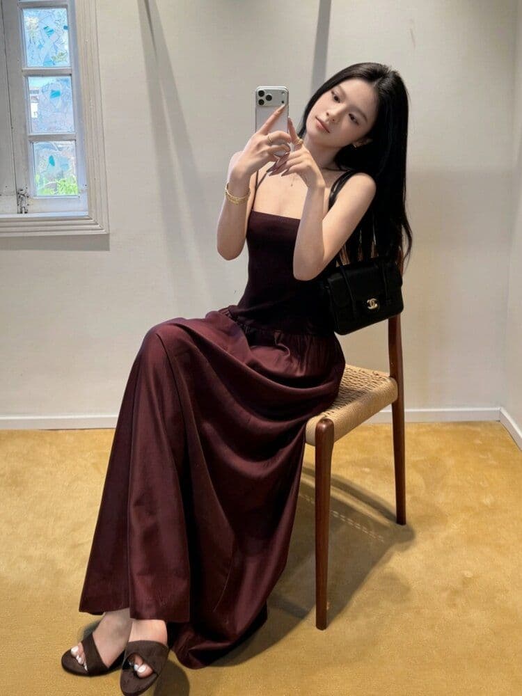 프랑스식 품격 우아함 민소매 슬립 여성 드레스 여름 새로운 작은 대중 고급 센스 하이웨이스트 슬림해 보이는 길다 치마 이미지 3