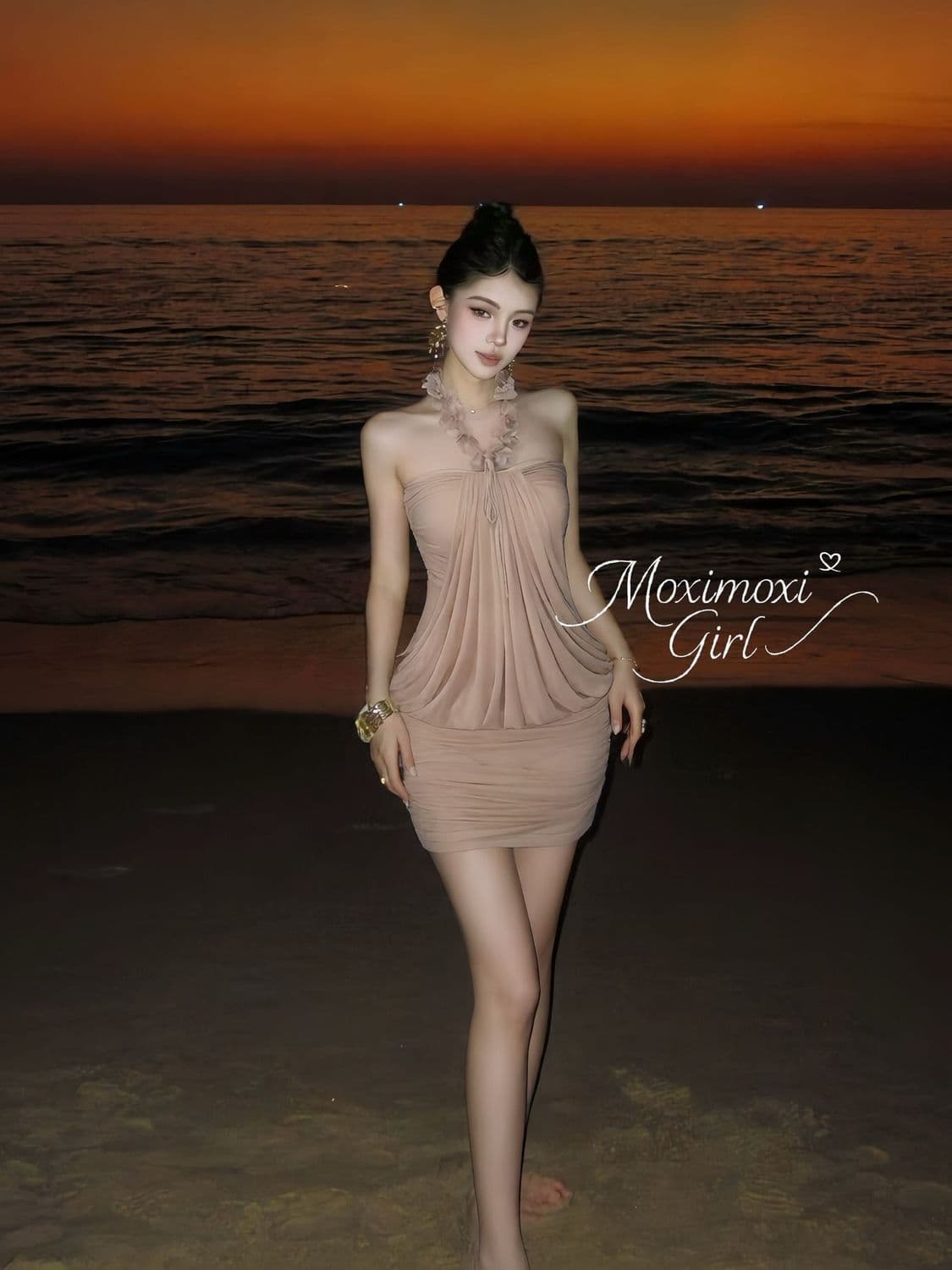 순수한 욕망 섹시함 핫걸 타이트 스커트 여성 여름 행침 목 백리스 몸매 가꾸기 휴가 바람 망사 민소매 허리 수축 드레스 이미지 3