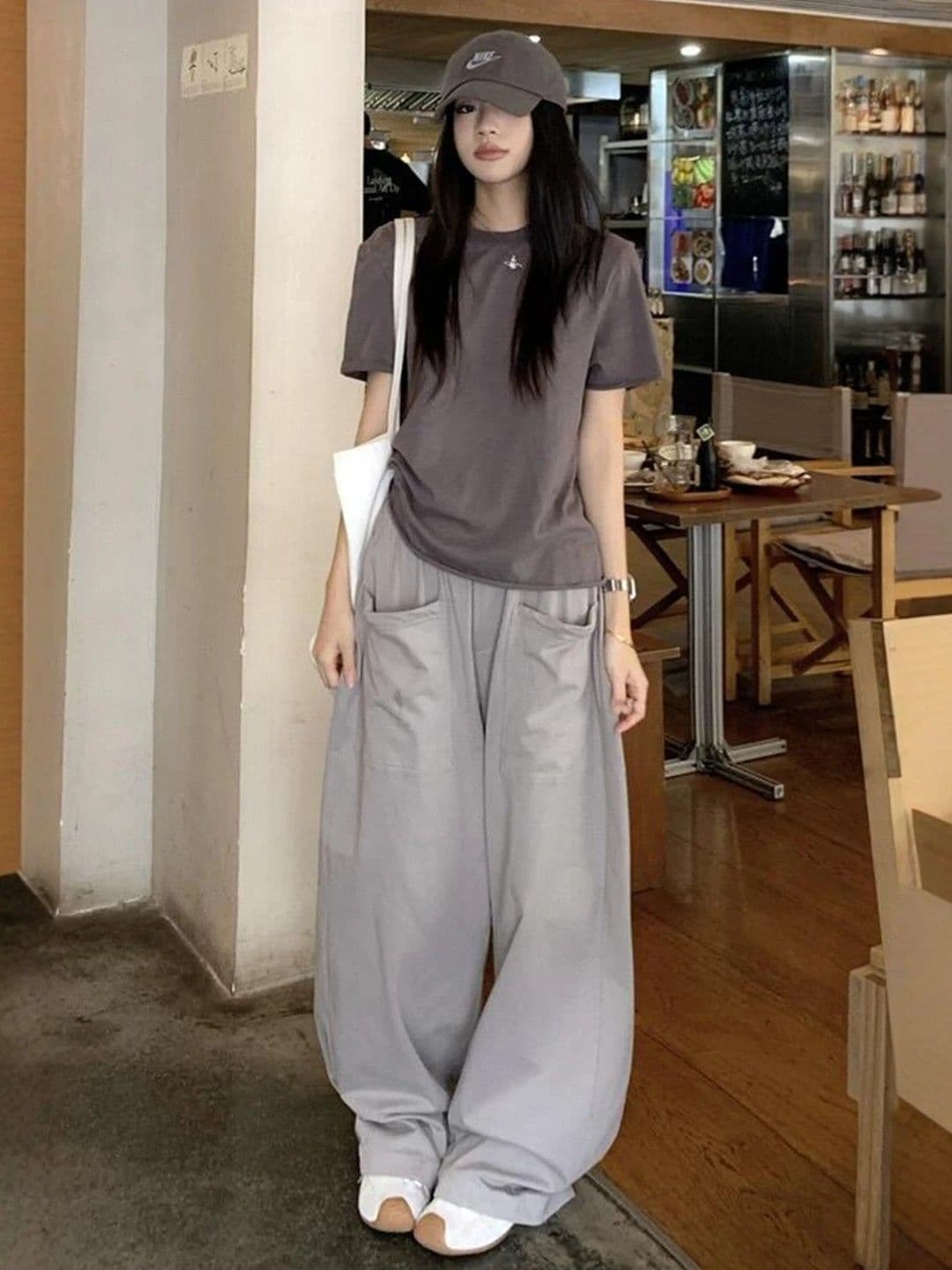 고급 센스 chic Chic 캐주얼 패션 세트 여성 여름 착용 가져 가라. 반팔 와이드 레그 팬츠 두 조각 상세 이미지 5