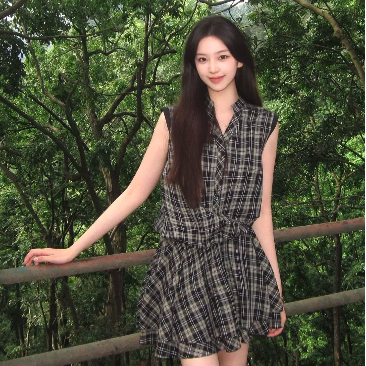 원본 원단 것 레트로 체크무늬 여성 드레스 여름 작은 키 고유 한 아름다운 루즈핏 품격 미니 스커트