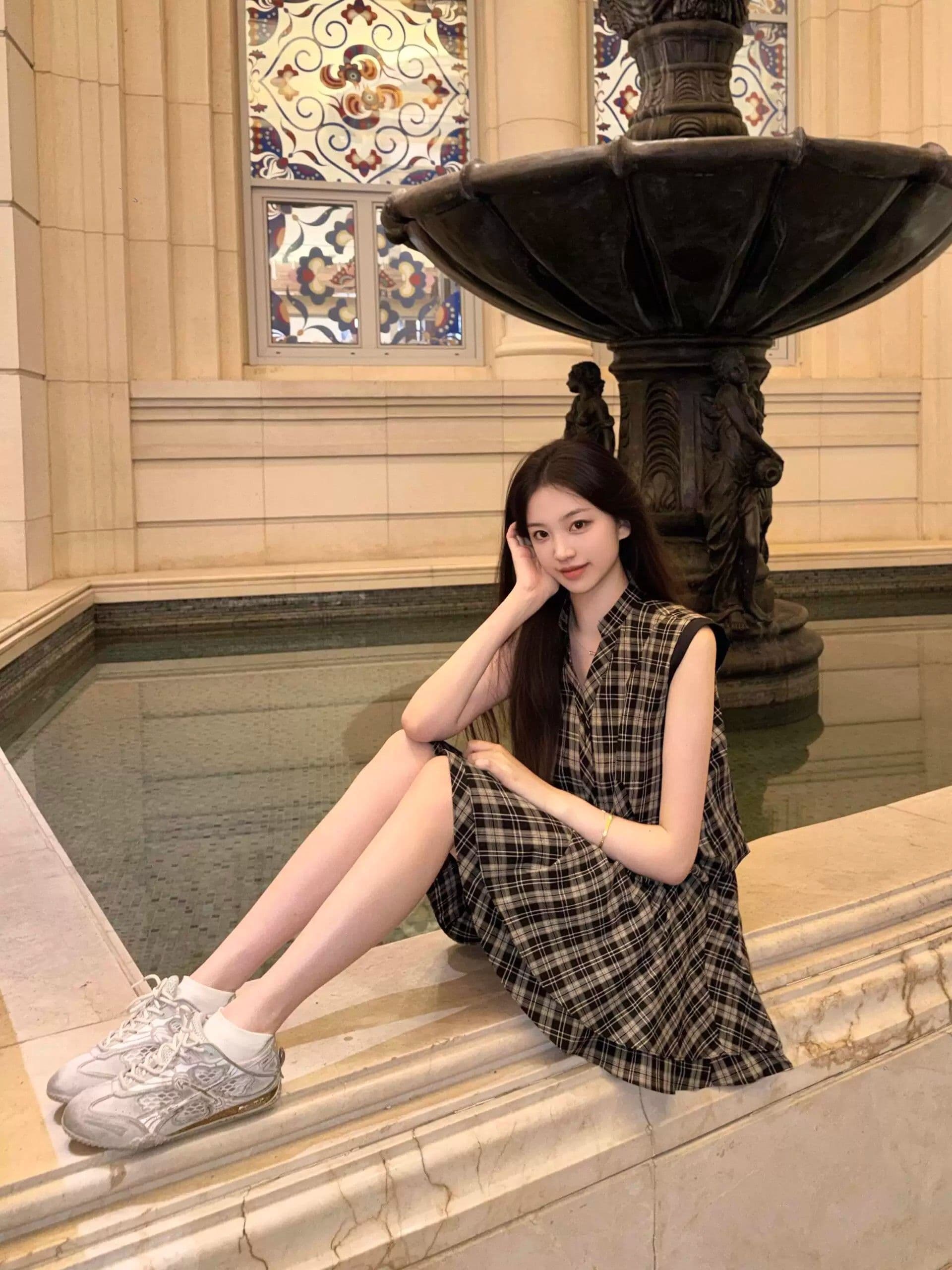 원본 원단 것 레트로 체크무늬 여성 드레스 여름 작은 키 고유 한 아름다운 루즈핏 품격 미니 스커트 이미지 2