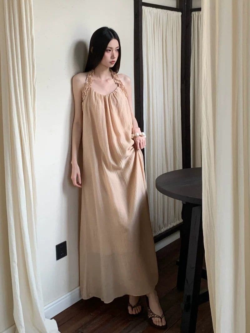 샴페인 오프숄더 행침 목 여성 드레스 여름 프랑스식 빛 요리 한 바람 빛 럭셔리 질감 센스 우아한 품격 길다 치마 이미지 2