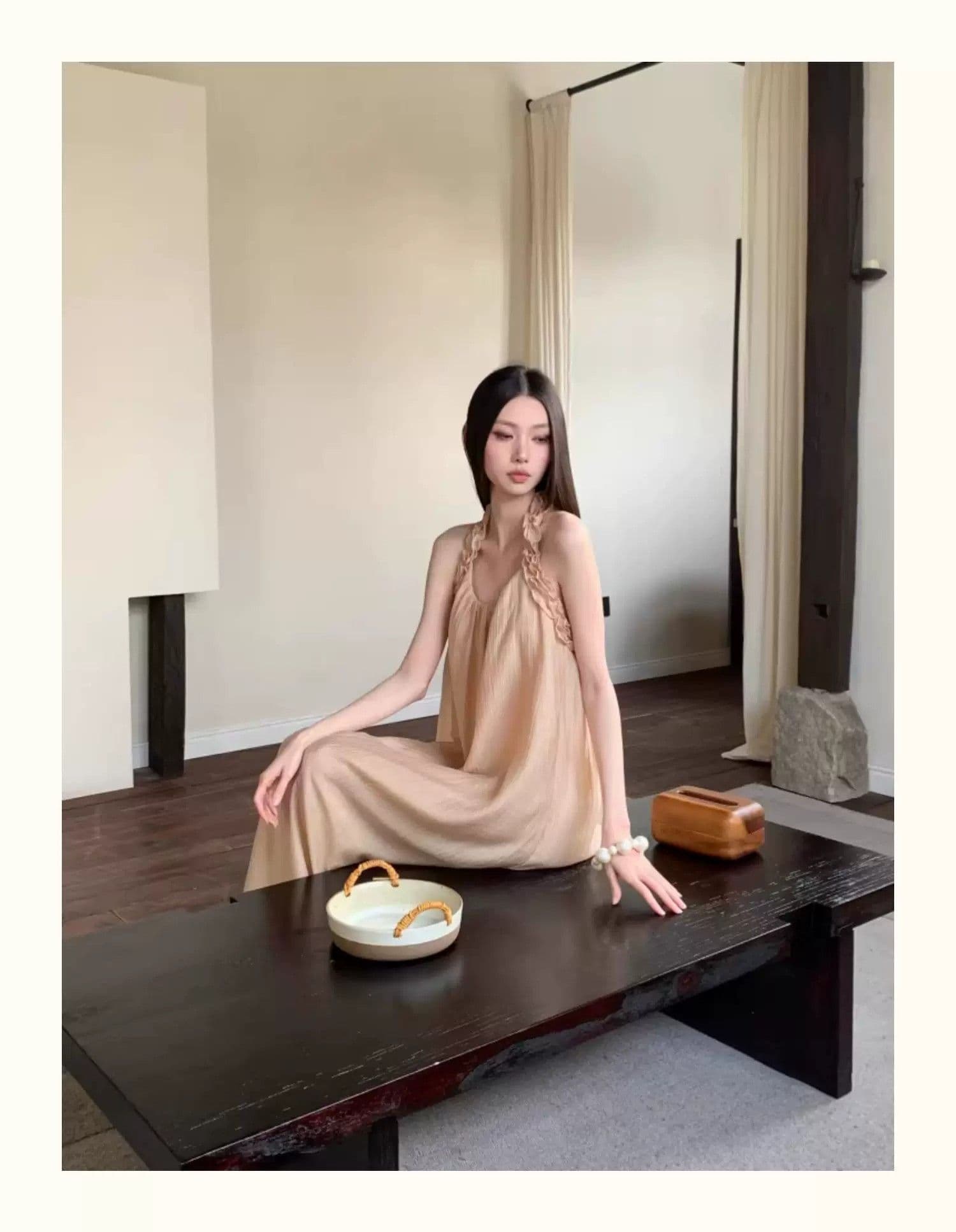 샴페인 오프숄더 행침 목 여성 드레스 여름 프랑스식 빛 요리 한 바람 빛 럭셔리 질감 센스 우아한 품격 길다 치마 상세 이미지 6