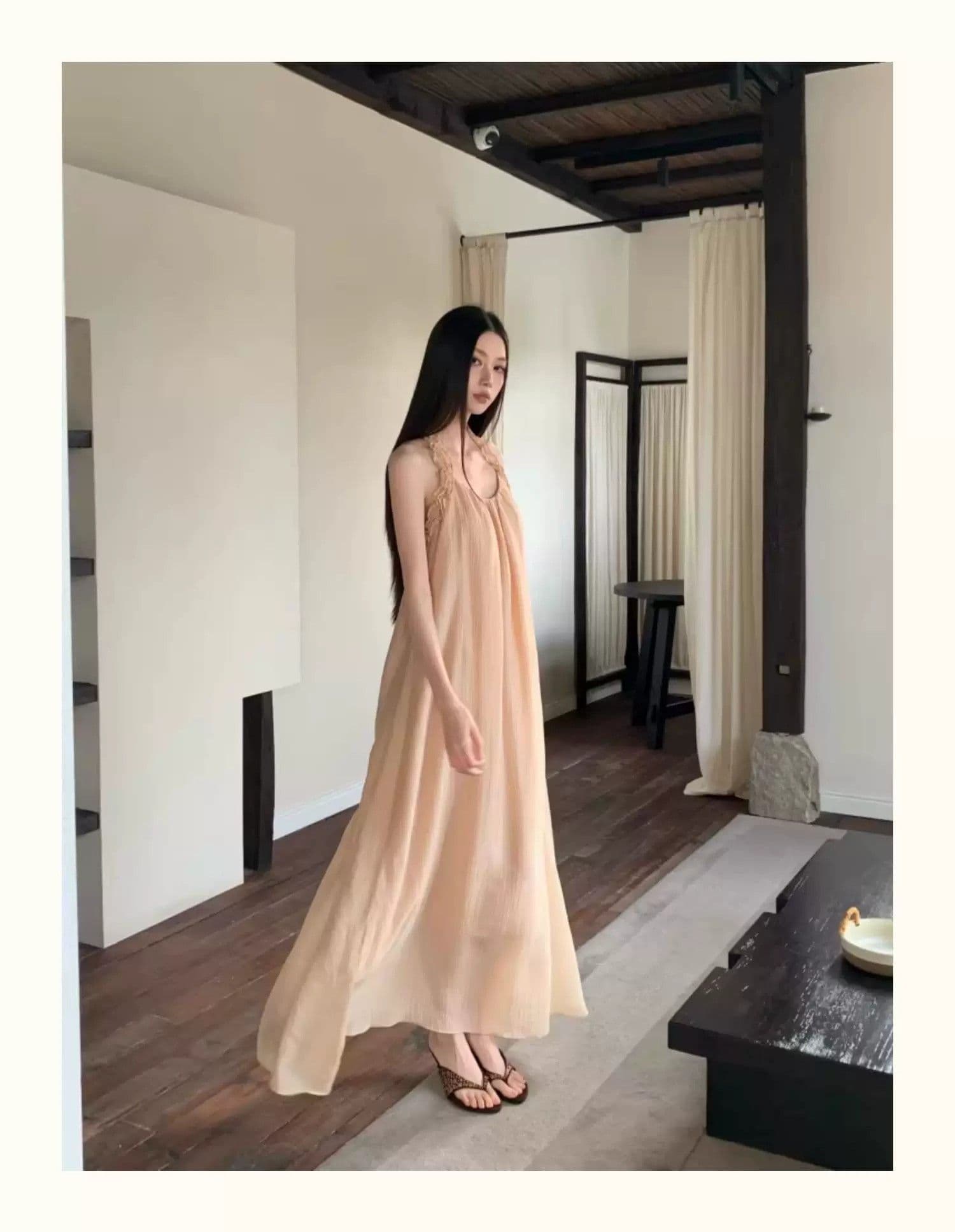 샴페인 오프숄더 행침 목 여성 드레스 여름 프랑스식 빛 요리 한 바람 빛 럭셔리 질감 센스 우아한 품격 길다 치마 상세 이미지 7