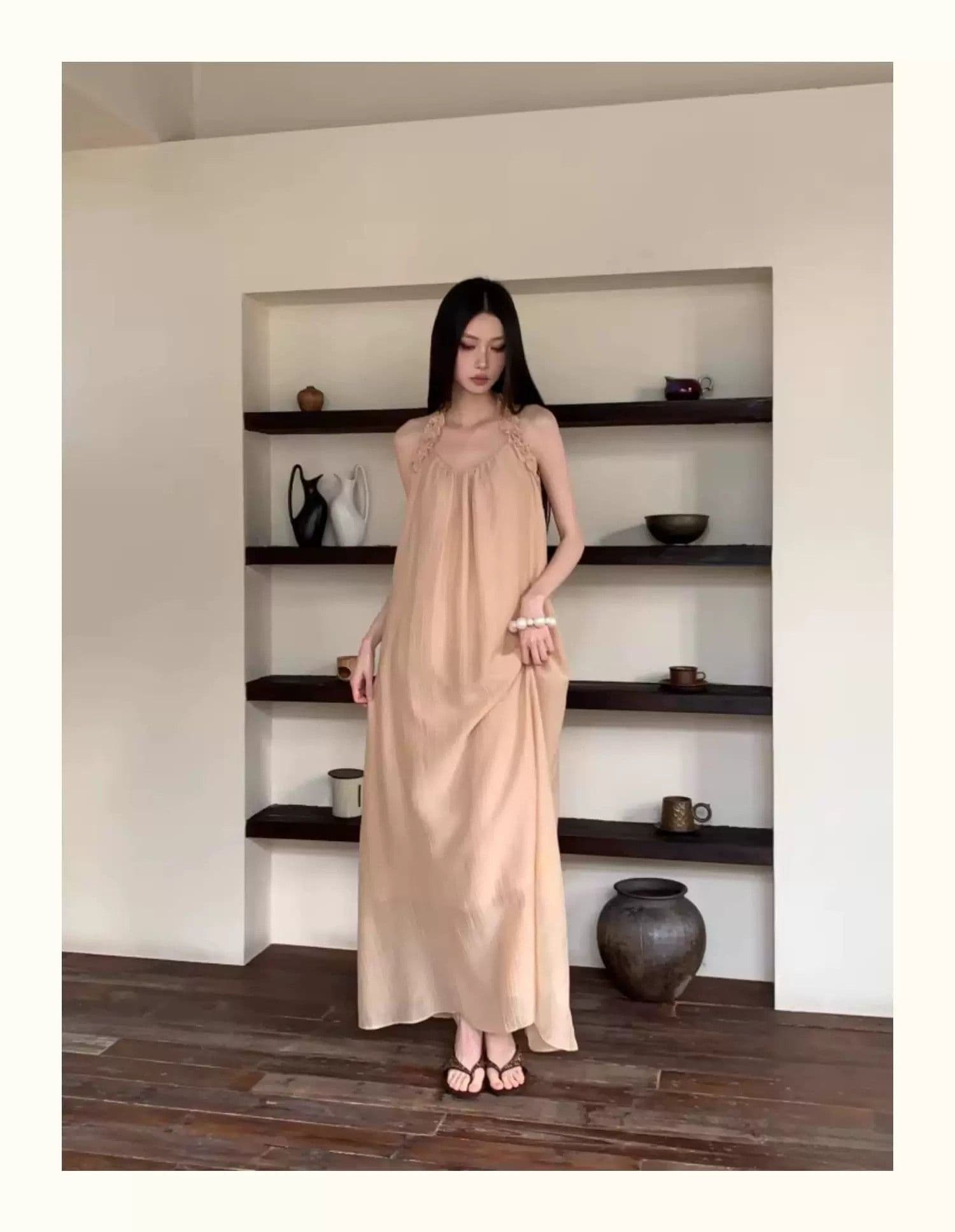 샴페인 오프숄더 행침 목 여성 드레스 여름 프랑스식 빛 요리 한 바람 빛 럭셔리 질감 센스 우아한 품격 길다 치마 상세 이미지 8
