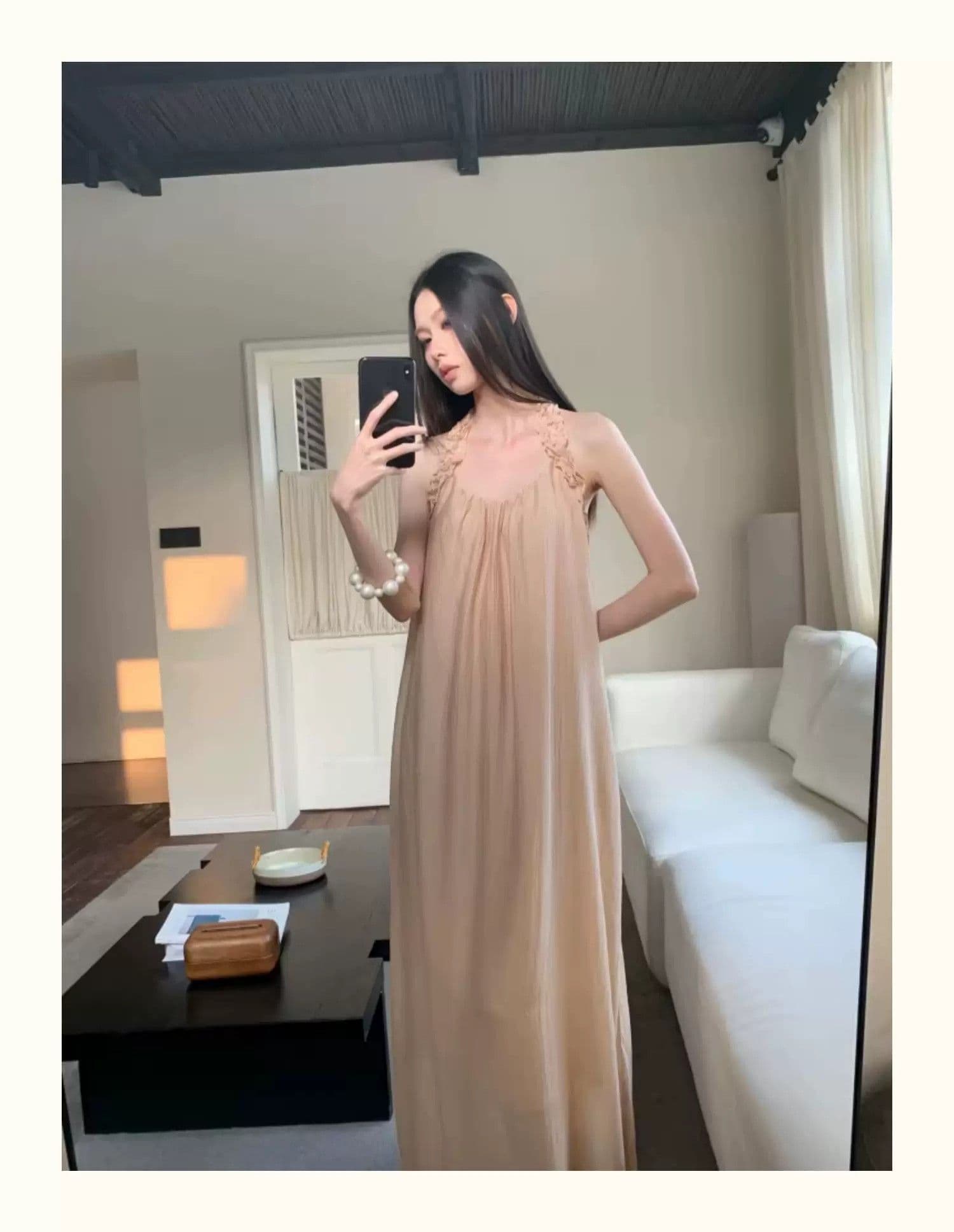 샴페인 오프숄더 행침 목 여성 드레스 여름 프랑스식 빛 요리 한 바람 빛 럭셔리 질감 센스 우아한 품격 길다 치마 상세 이미지 9