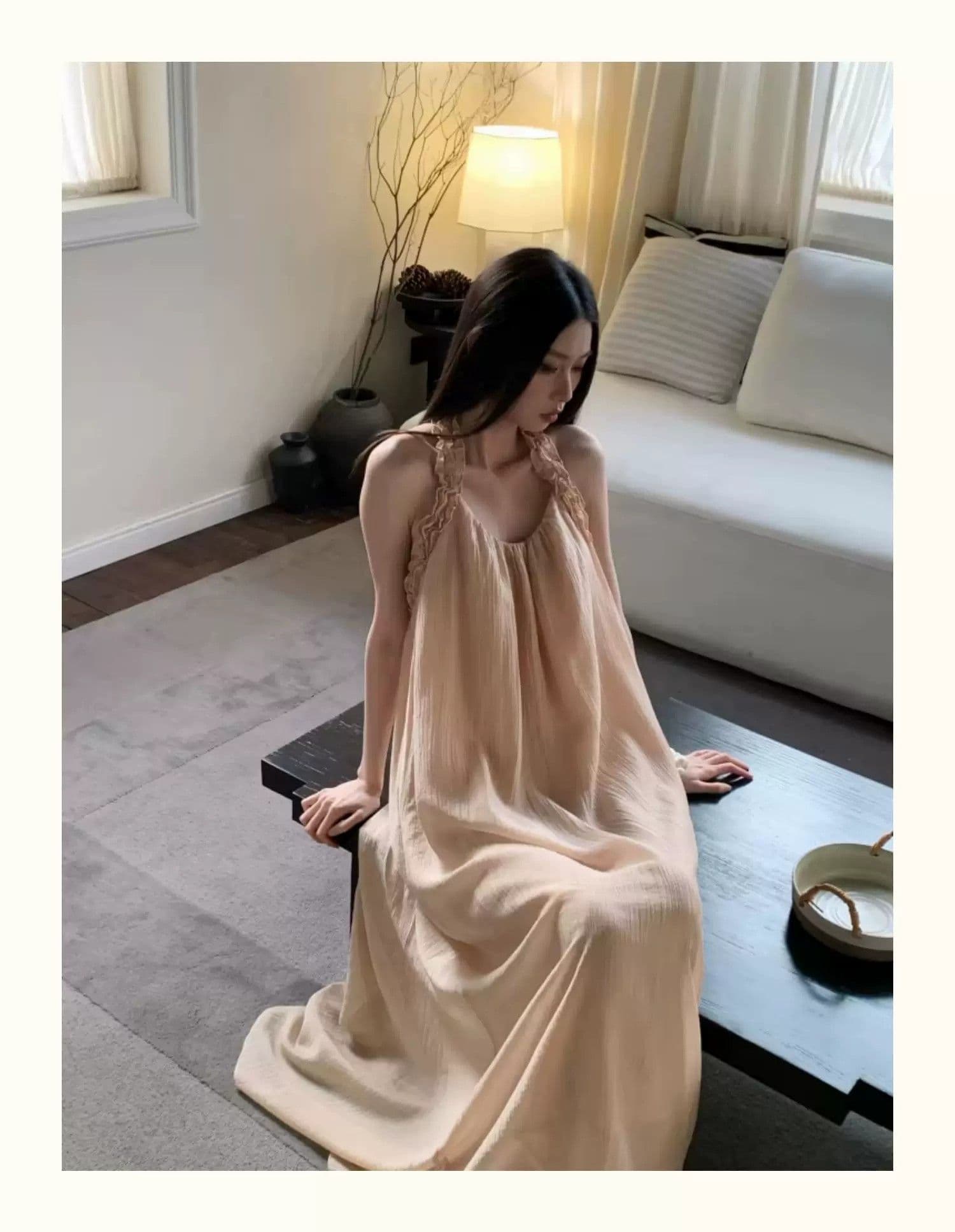 샴페인 오프숄더 행침 목 여성 드레스 여름 프랑스식 빛 요리 한 바람 빛 럭셔리 질감 센스 우아한 품격 길다 치마 상세 이미지 11