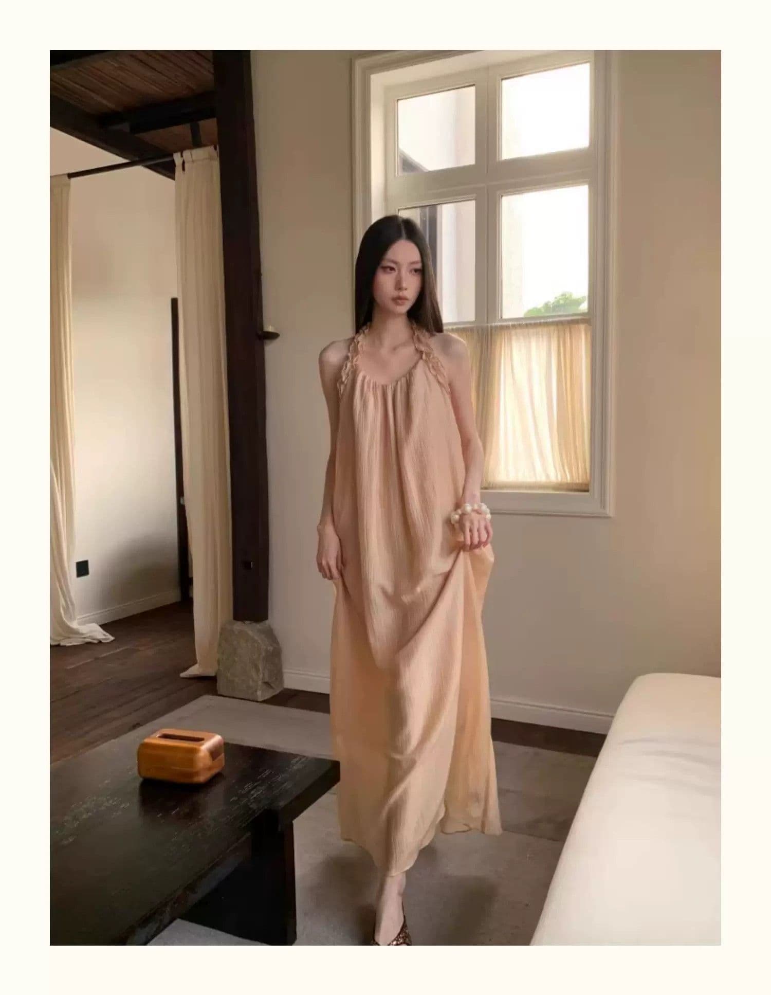 샴페인 오프숄더 행침 목 여성 드레스 여름 프랑스식 빛 요리 한 바람 빛 럭셔리 질감 센스 우아한 품격 길다 치마 상세 이미지 12