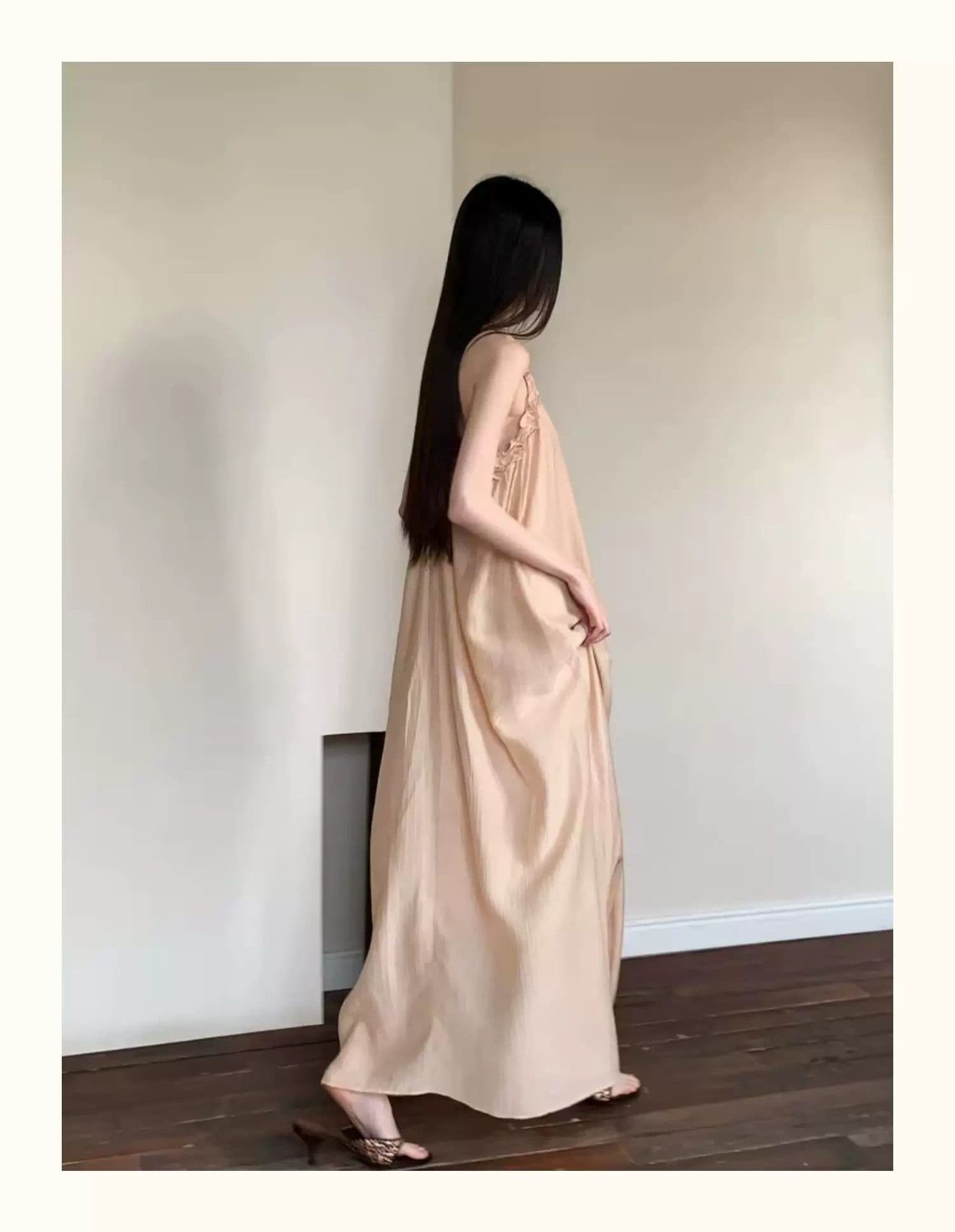 샴페인 오프숄더 행침 목 여성 드레스 여름 프랑스식 빛 요리 한 바람 빛 럭셔리 질감 센스 우아한 품격 길다 치마 상세 이미지 14