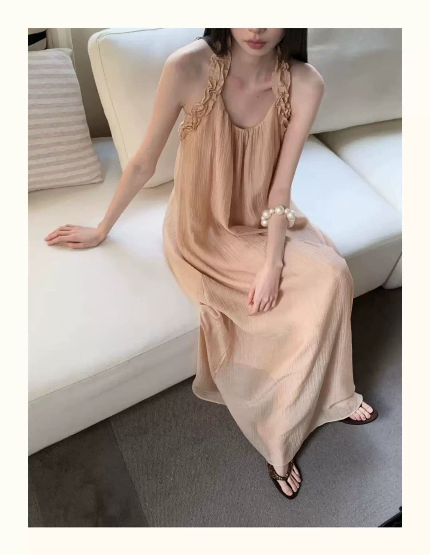 샴페인 오프숄더 행침 목 여성 드레스 여름 프랑스식 빛 요리 한 바람 빛 럭셔리 질감 센스 우아한 품격 길다 치마 상세 이미지 15