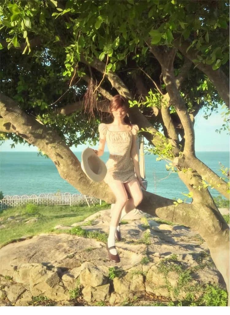 전원 바람 부드러운 허리 수축 광장 칼라 슬림해 보이는 꽃무늬 여성 드레스 여름 새로운 품격 허리 수축 반팔 짧은 치마 상세 이미지 3