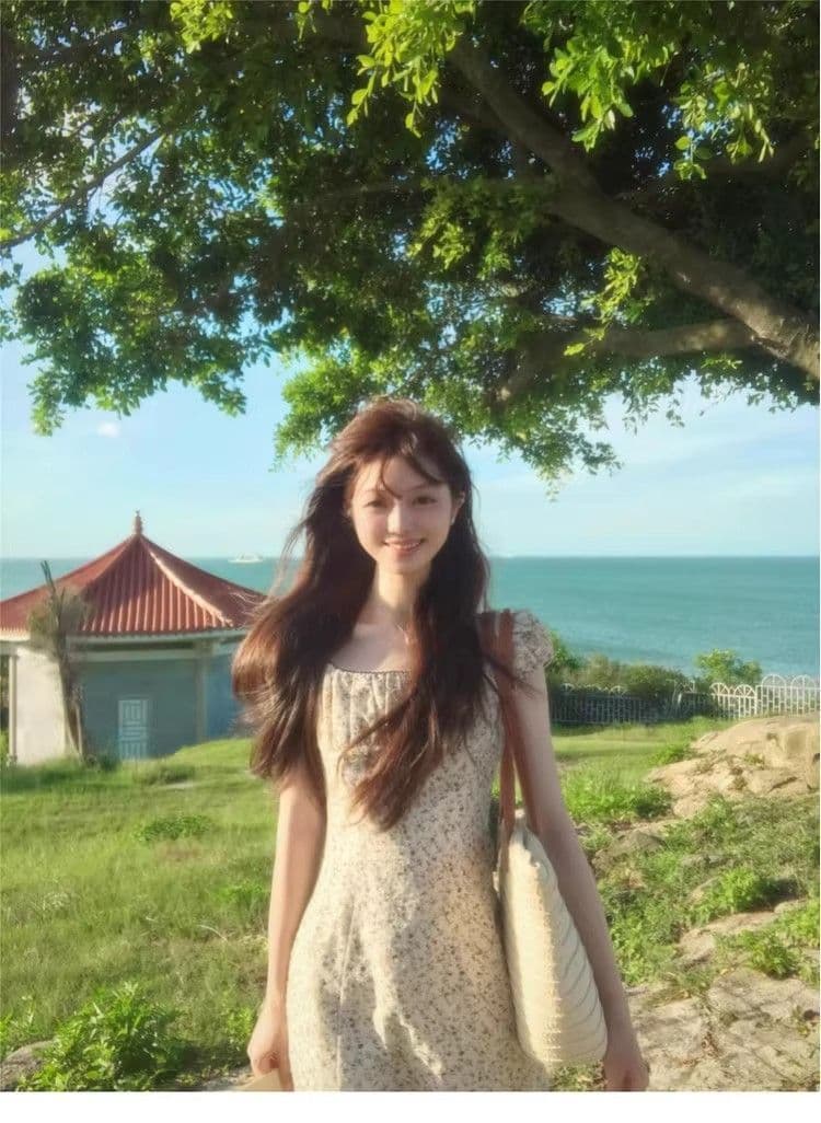 전원 바람 부드러운 허리 수축 광장 칼라 슬림해 보이는 꽃무늬 여성 드레스 여름 새로운 품격 허리 수축 반팔 짧은 치마 상세 이미지 6