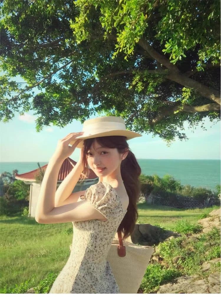 전원 바람 부드러운 허리 수축 광장 칼라 슬림해 보이는 꽃무늬 여성 드레스 여름 새로운 품격 허리 수축 반팔 짧은 치마 상세 이미지 8