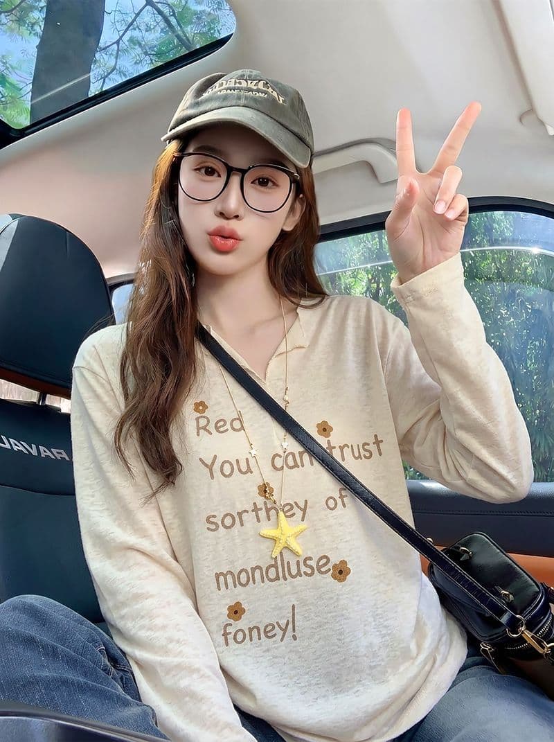 165 그램 눈꽃 면 자외선 차단 의류 여성 의류 여름 새로운 디자인 센스 루즈핏 긴팔 얇은 스타일 V넥 맨위 상세 이미지 6