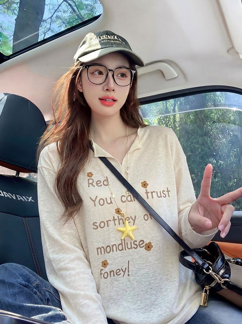 165 그램 눈꽃 면 자외선 차단 의류 여성 의류 여름 새로운 디자인 센스 루즈핏 긴팔 얇은 스타일 V넥 맨위 상세 이미지 9